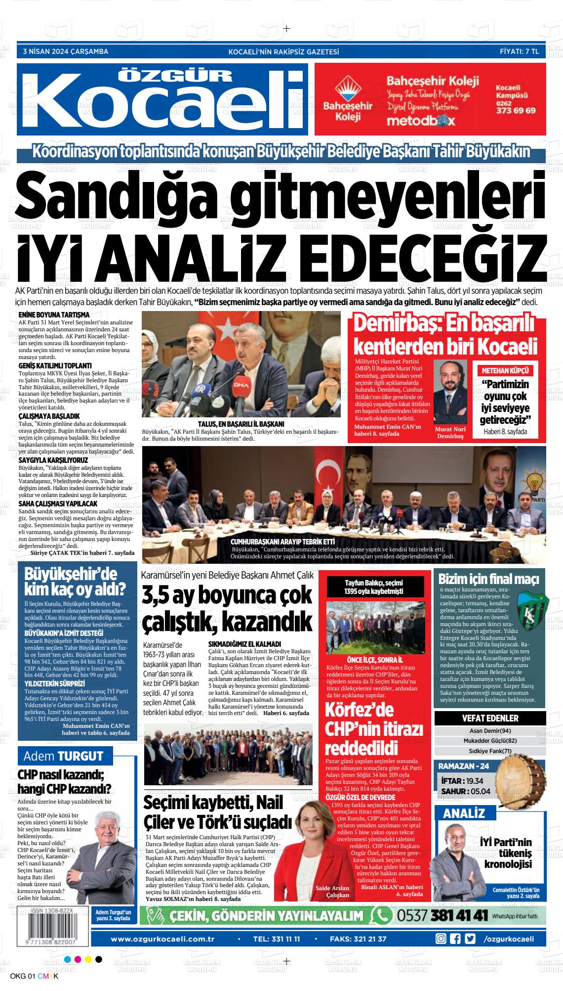 03 Nisan 2024 Özgür Kocaeli Gazete Manşeti