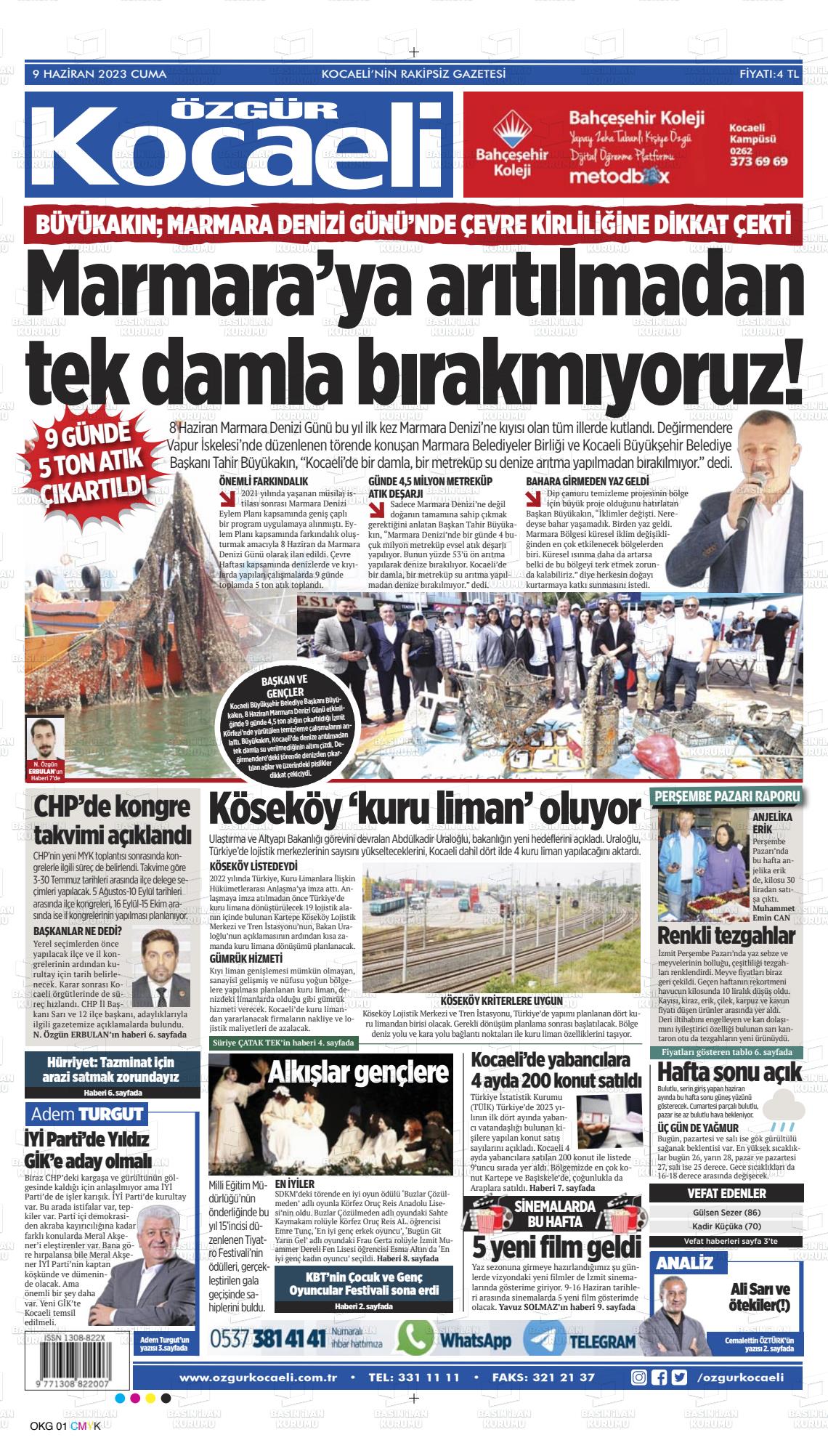 10 Haziran 2023 Özgür Kocaeli Gazete Manşeti