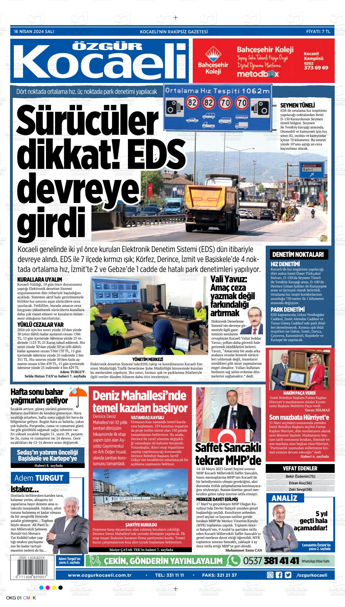 16 Nisan 2024 Özgür Kocaeli Gazete Manşeti