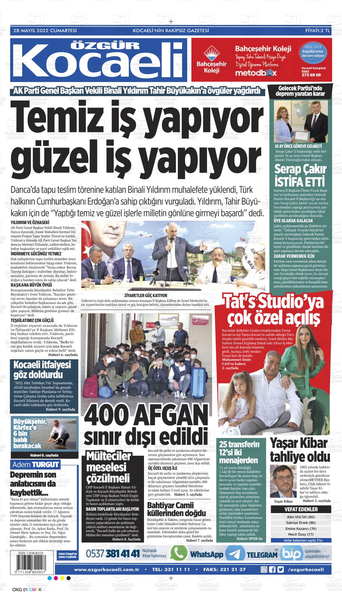 28 Mayıs 2022 Özgür Kocaeli Gazete Manşeti