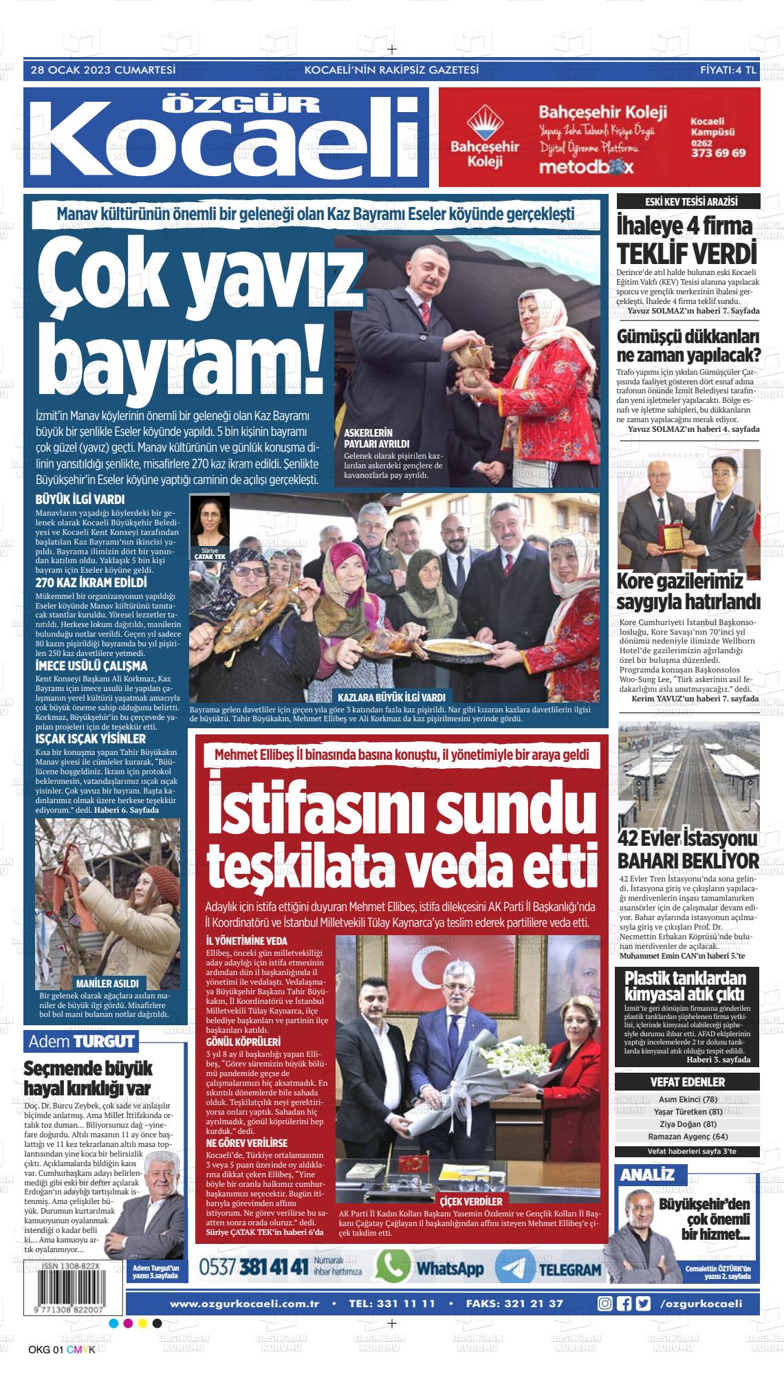 28 Ocak 2023 Özgür Kocaeli Gazete Manşeti