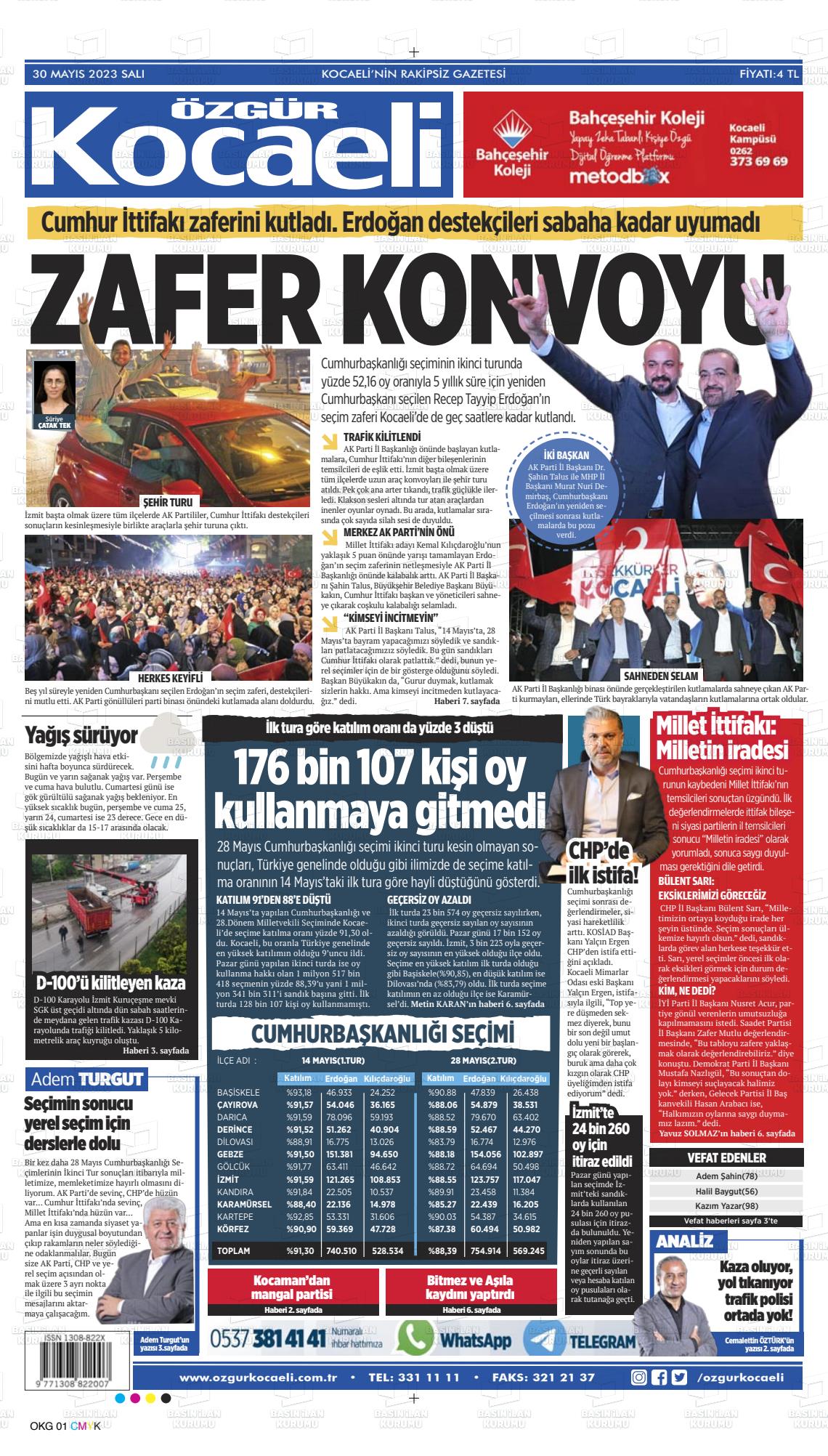 30 Mayıs 2023 Özgür Kocaeli Gazete Manşeti