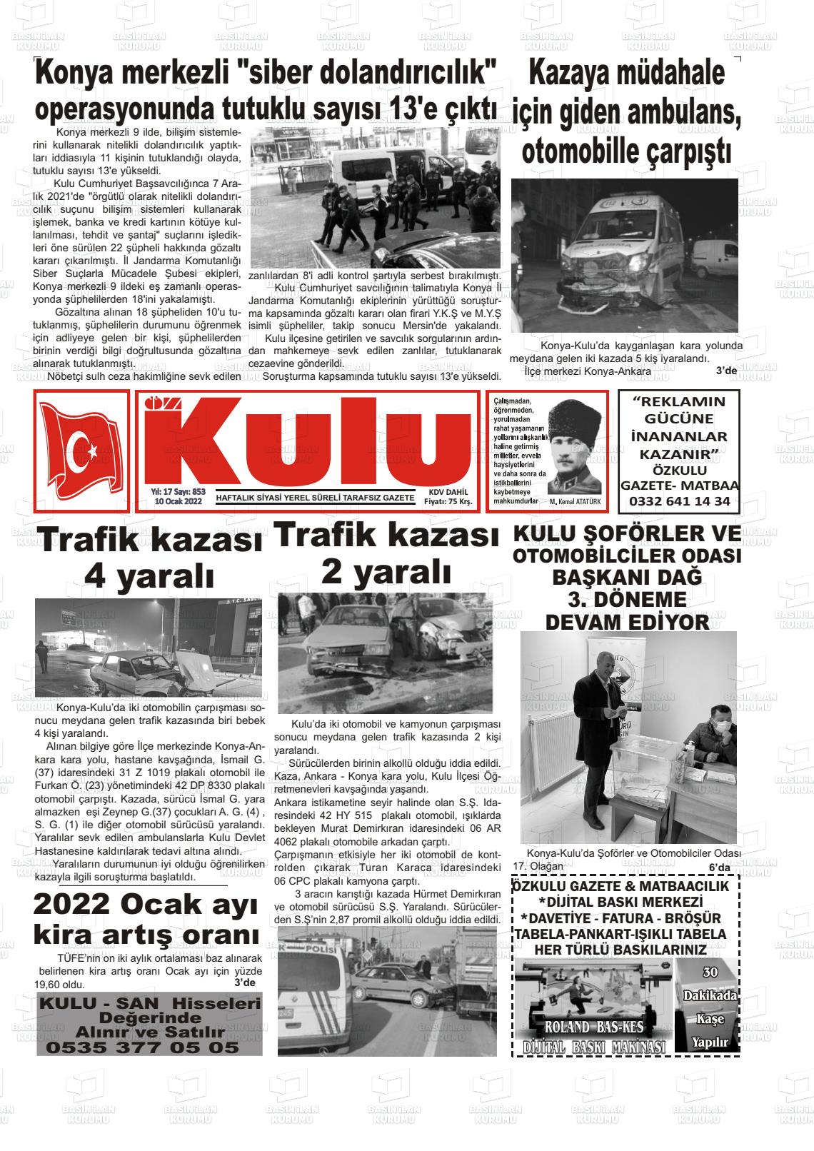 10 Ocak 2022 Öz Kulu Gazete Manşeti