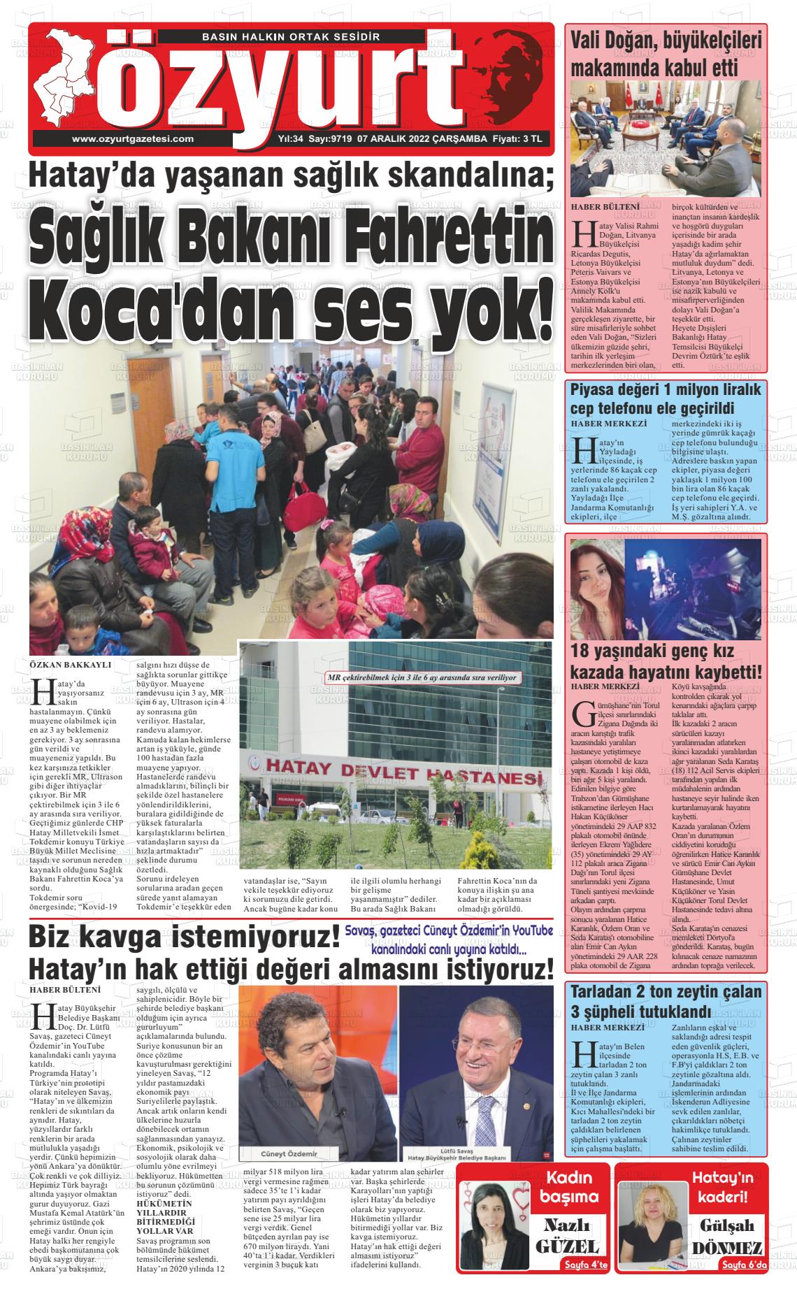 07 Aralık 2022 Özyurt Gazete Manşeti