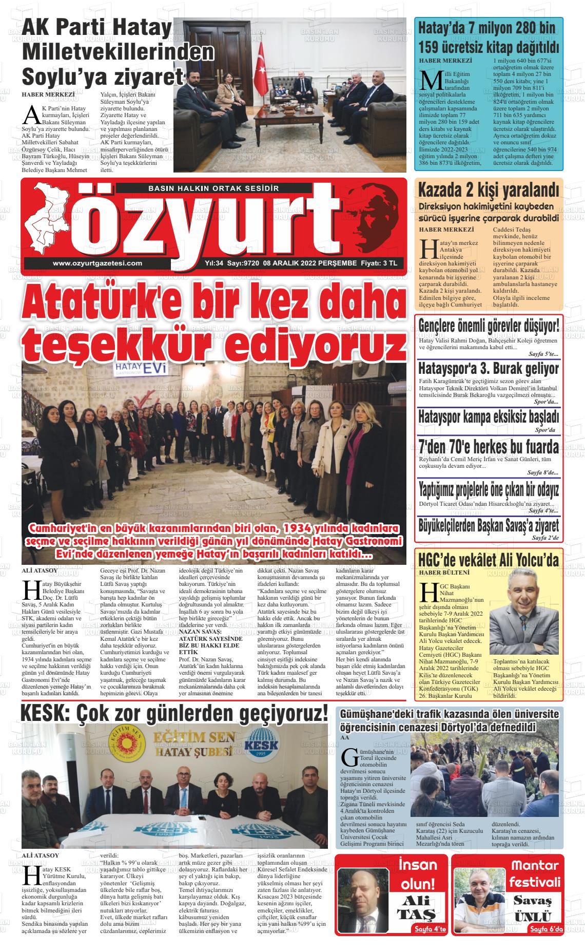 08 Aralık 2022 Özyurt Gazete Manşeti