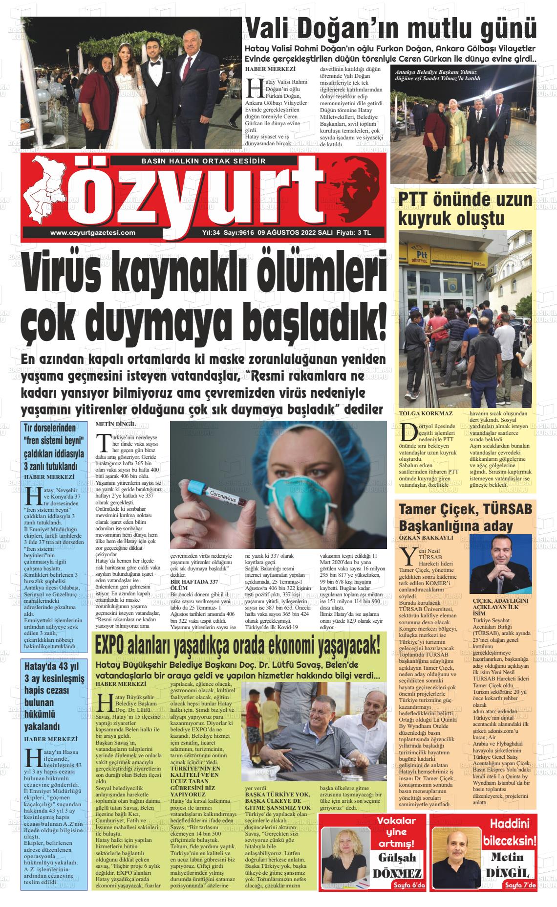 09 Ağustos 2022 Özyurt Gazete Manşeti