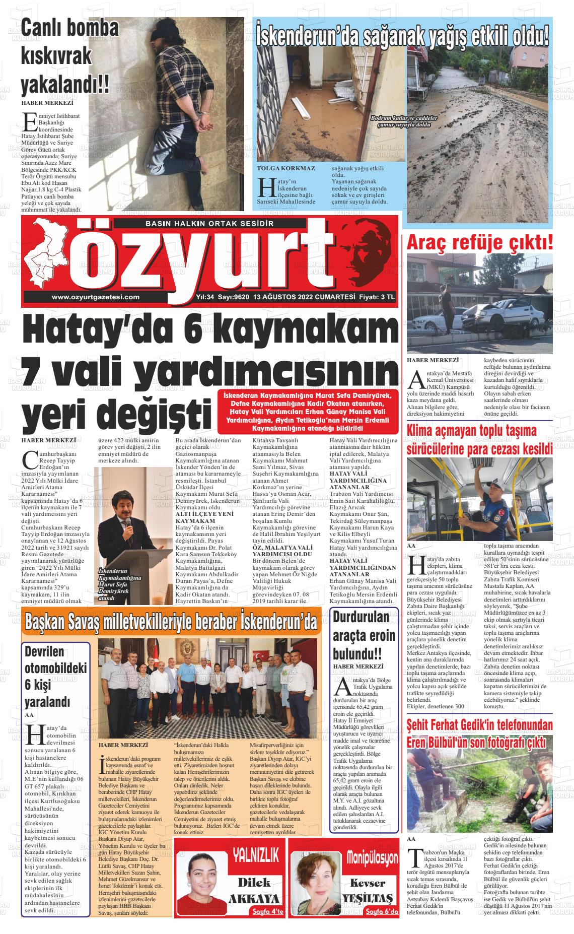 13 Ağustos 2022 Özyurt Gazete Manşeti