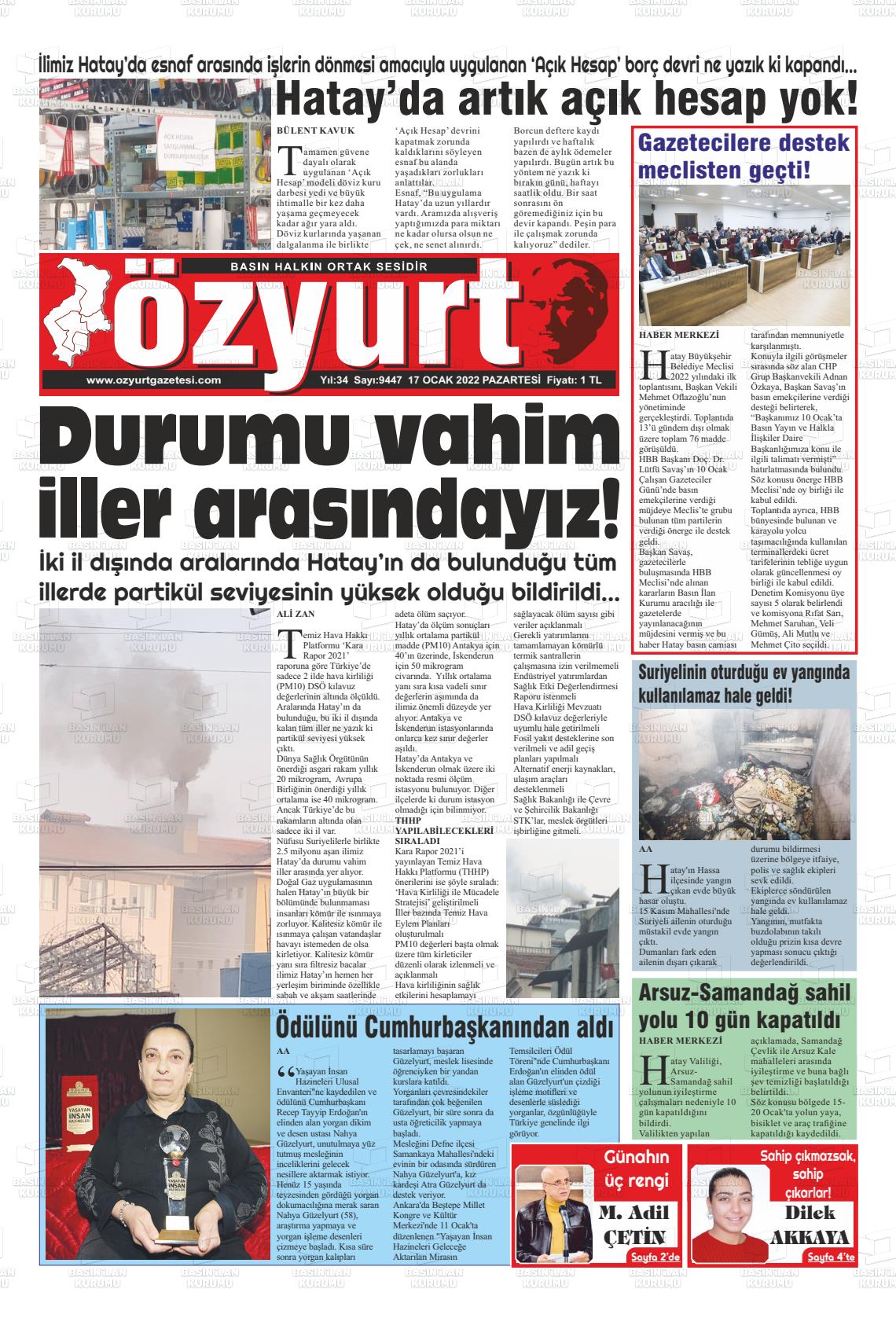 17 Ocak 2022 Özyurt Gazete Manşeti