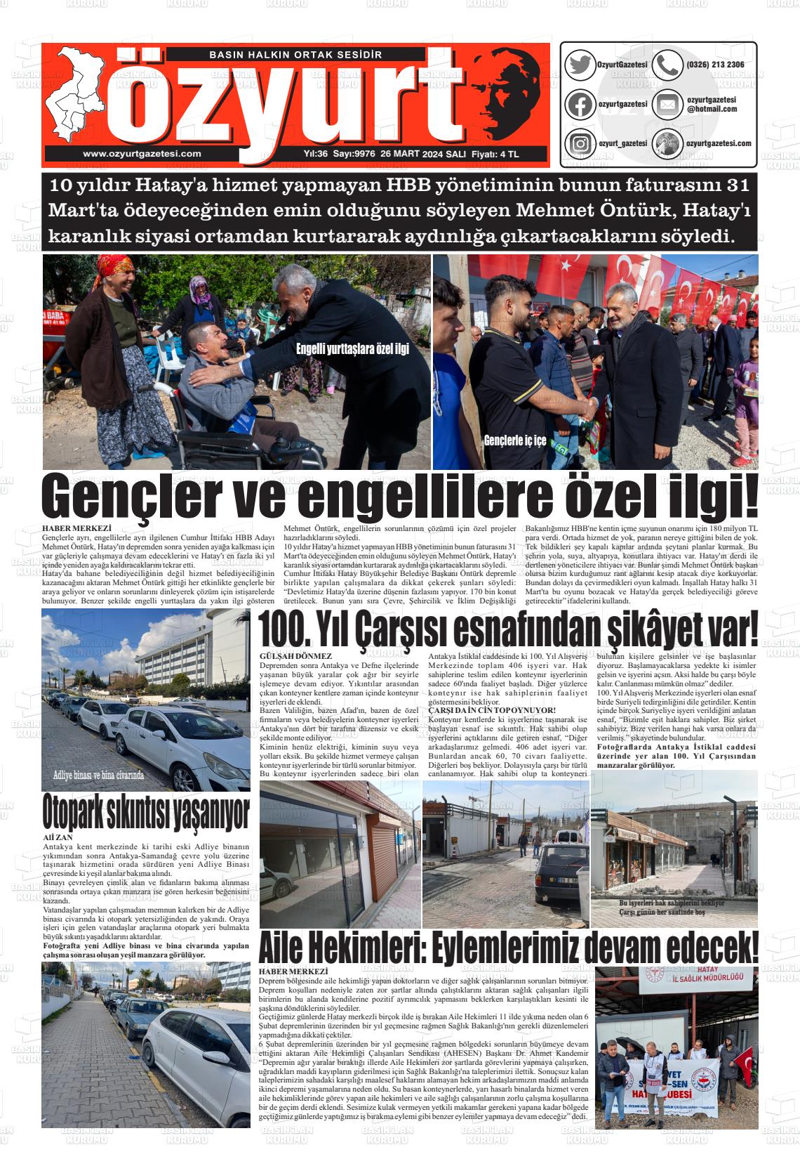 26 Mart 2024 Özyurt Gazete Manşeti