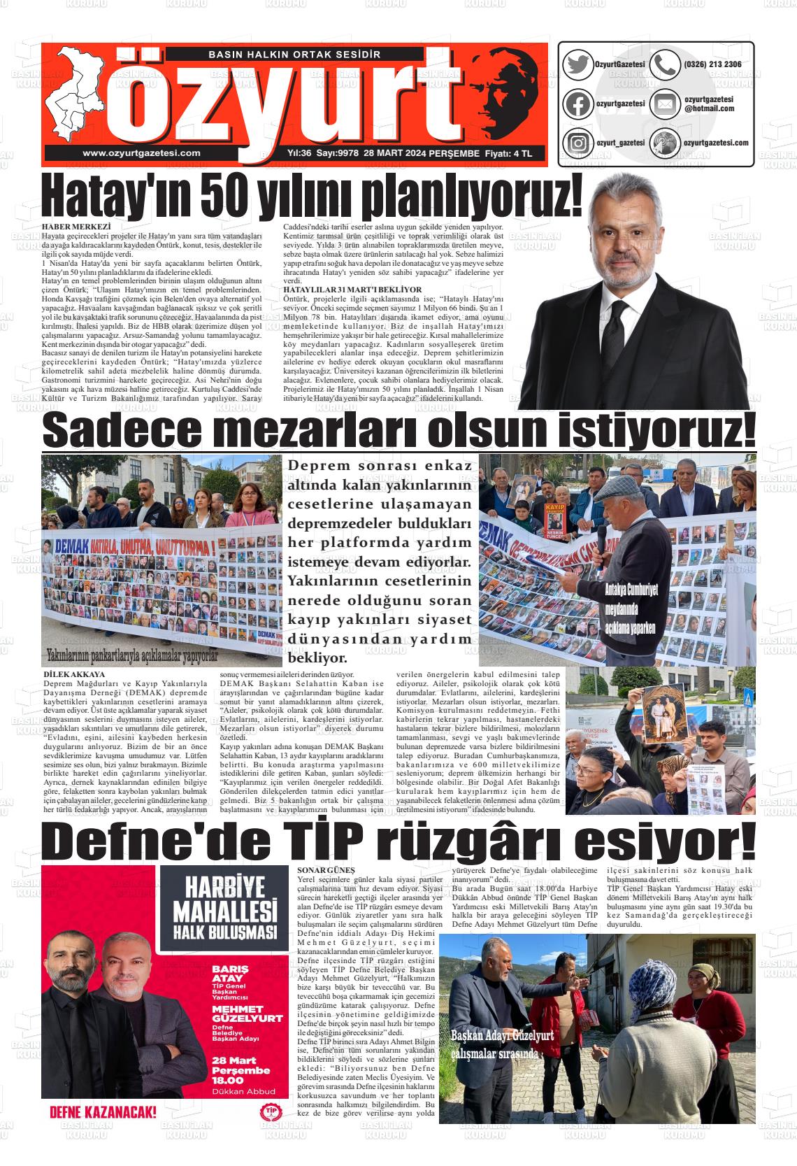 28 Mart 2024 Özyurt Gazete Manşeti