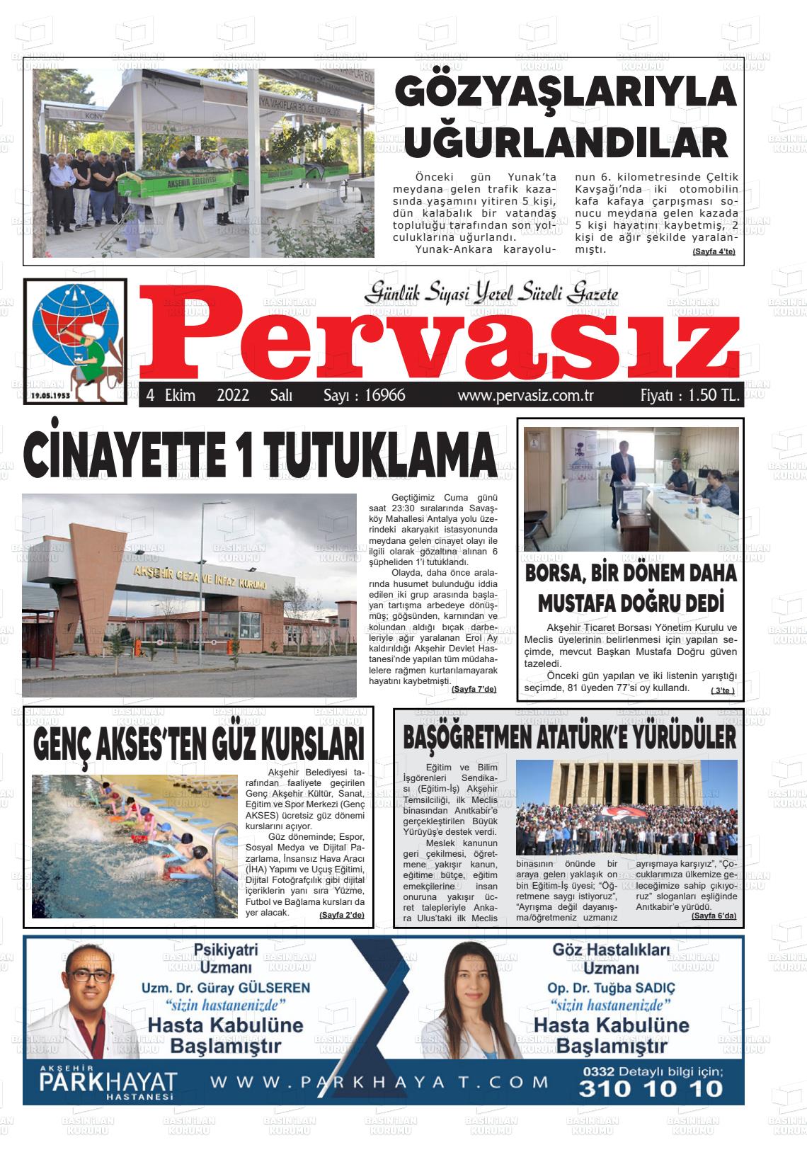04 Ekim 2022 Konya Pervasız Gazete Manşeti
