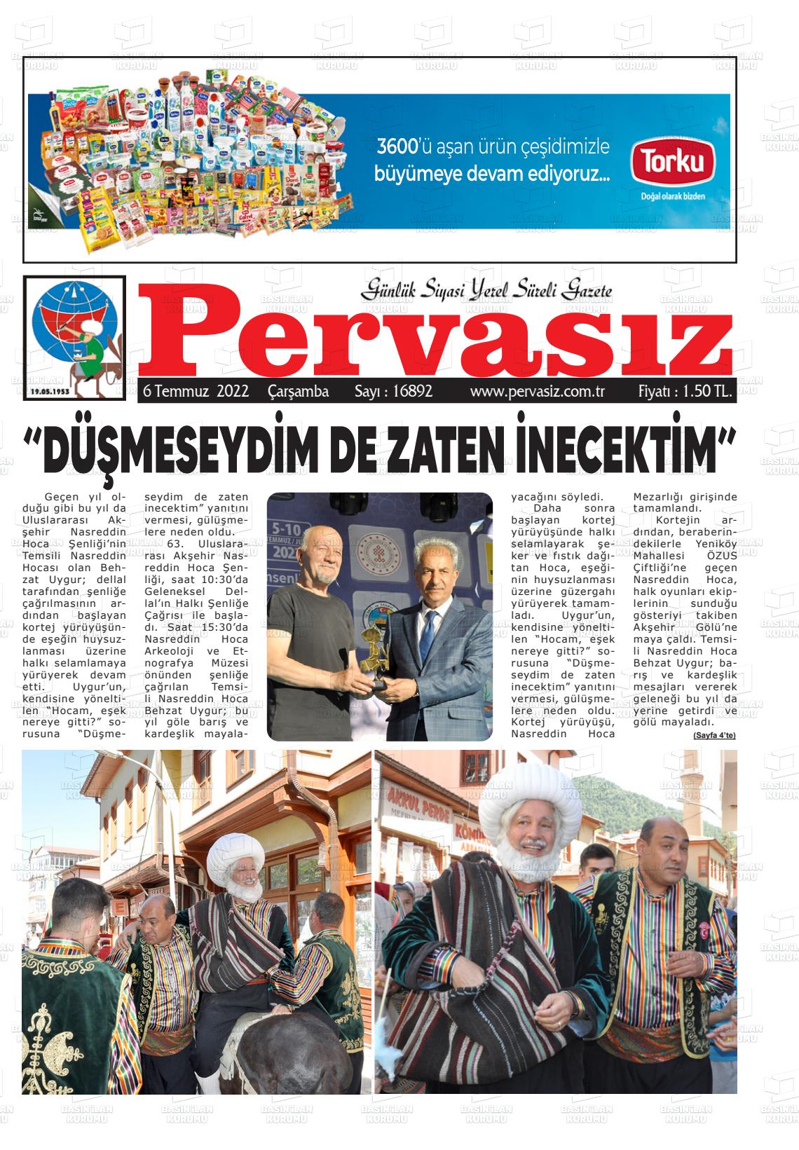 06 Temmuz 2022 Konya Pervasız Gazete Manşeti