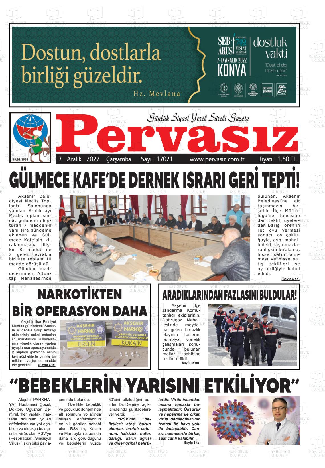 07 Aralık 2022 Konya Pervasız Gazete Manşeti