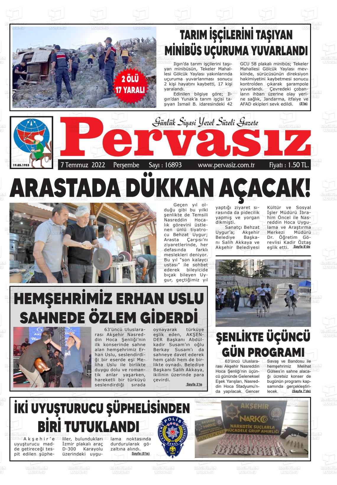 07 Temmuz 2022 Konya Pervasız Gazete Manşeti