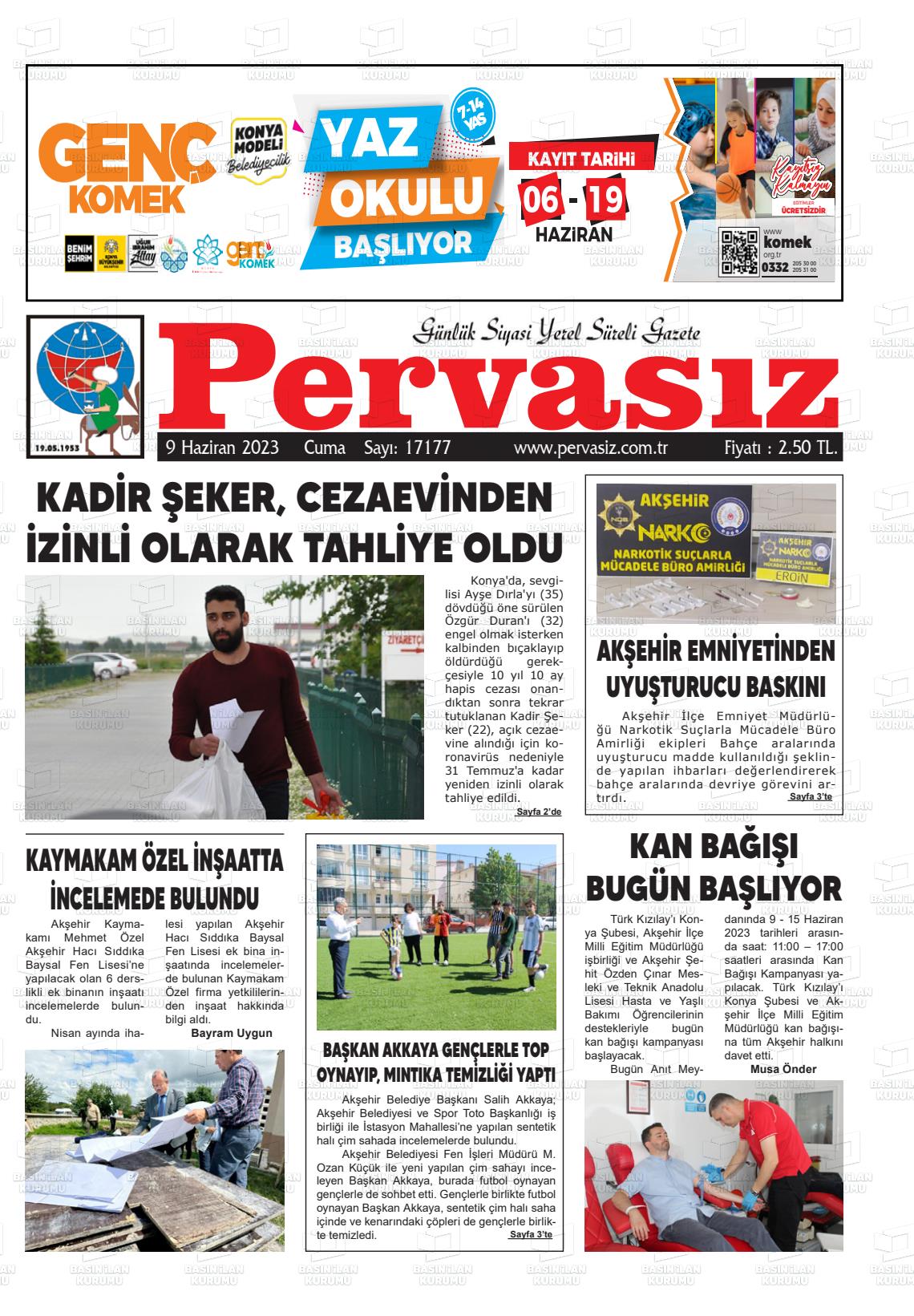 09 Haziran 2023 Konya Pervasız Gazete Manşeti