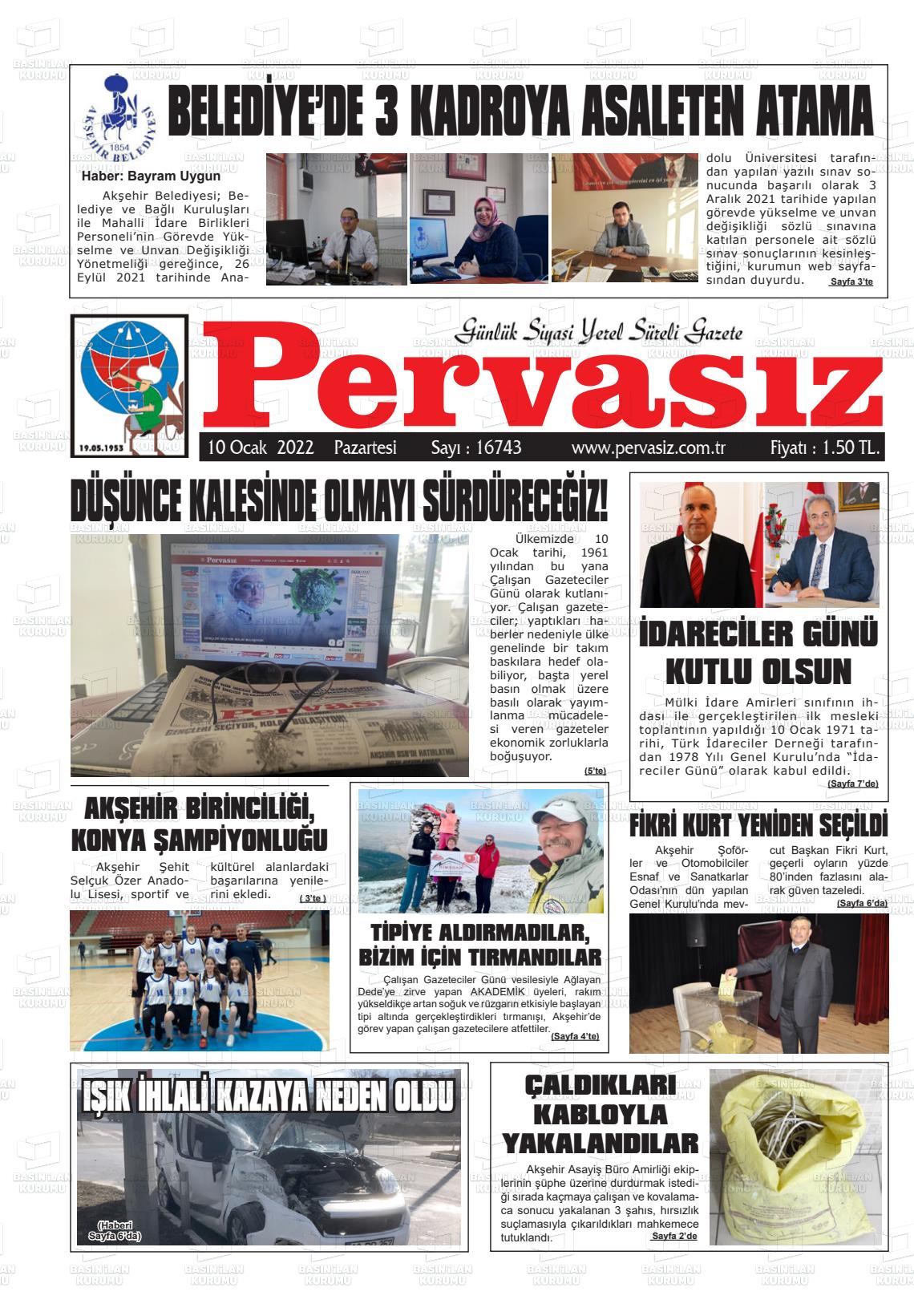 10 Ocak 2022 Konya Pervasız Gazete Manşeti