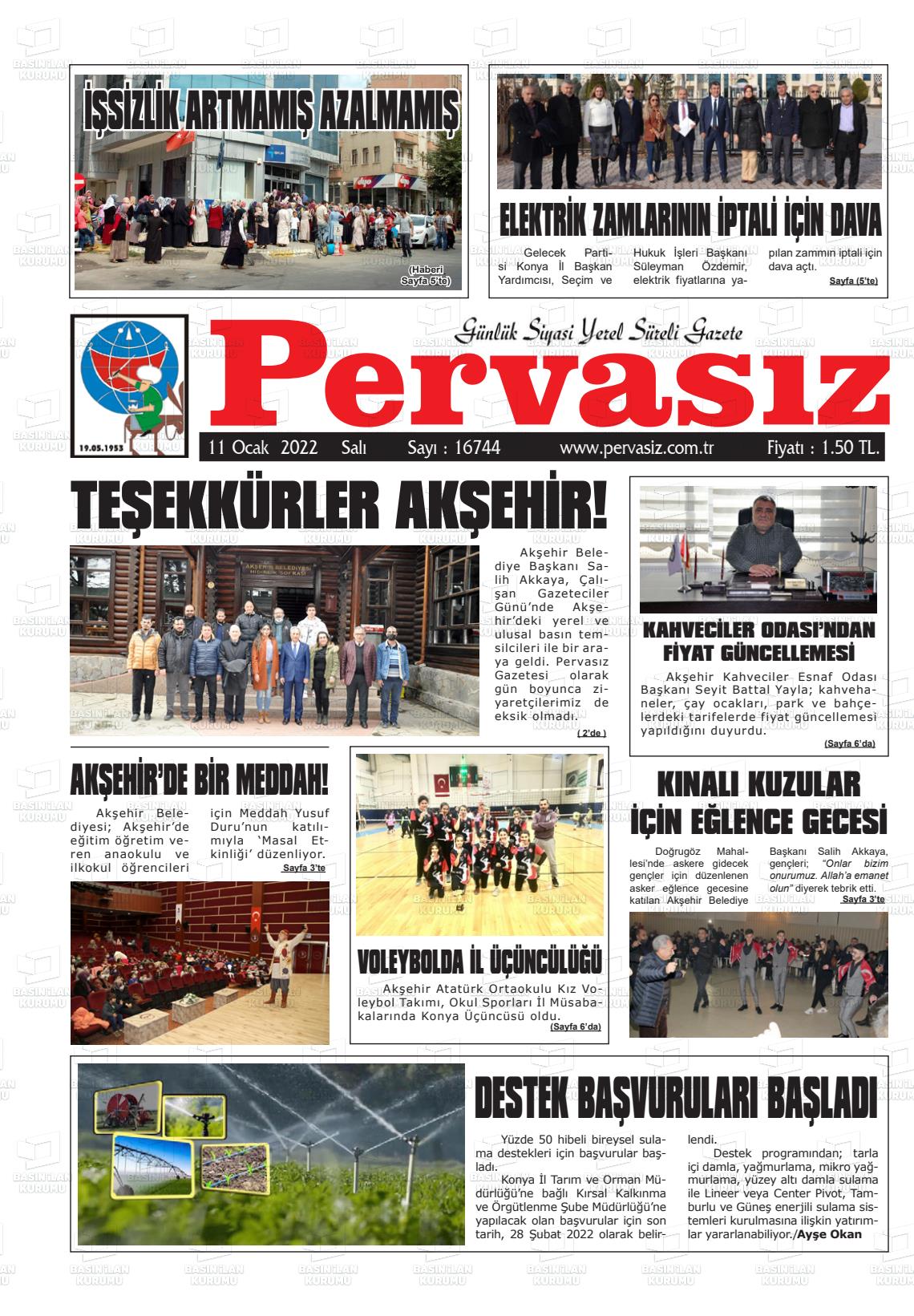 11 Ocak 2022 Konya Pervasız Gazete Manşeti