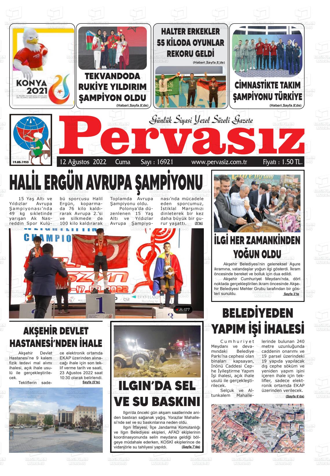 12 Ağustos 2022 Konya Pervasız Gazete Manşeti