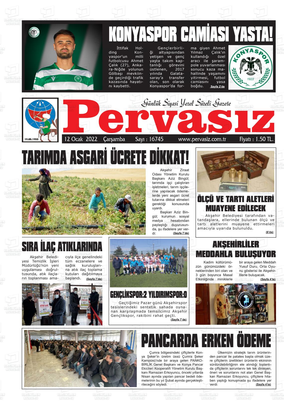 12 Ocak 2022 Konya Pervasız Gazete Manşeti