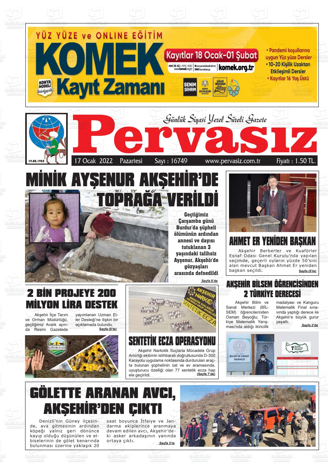 17 Ocak 2022 Konya Pervasız Gazete Manşeti