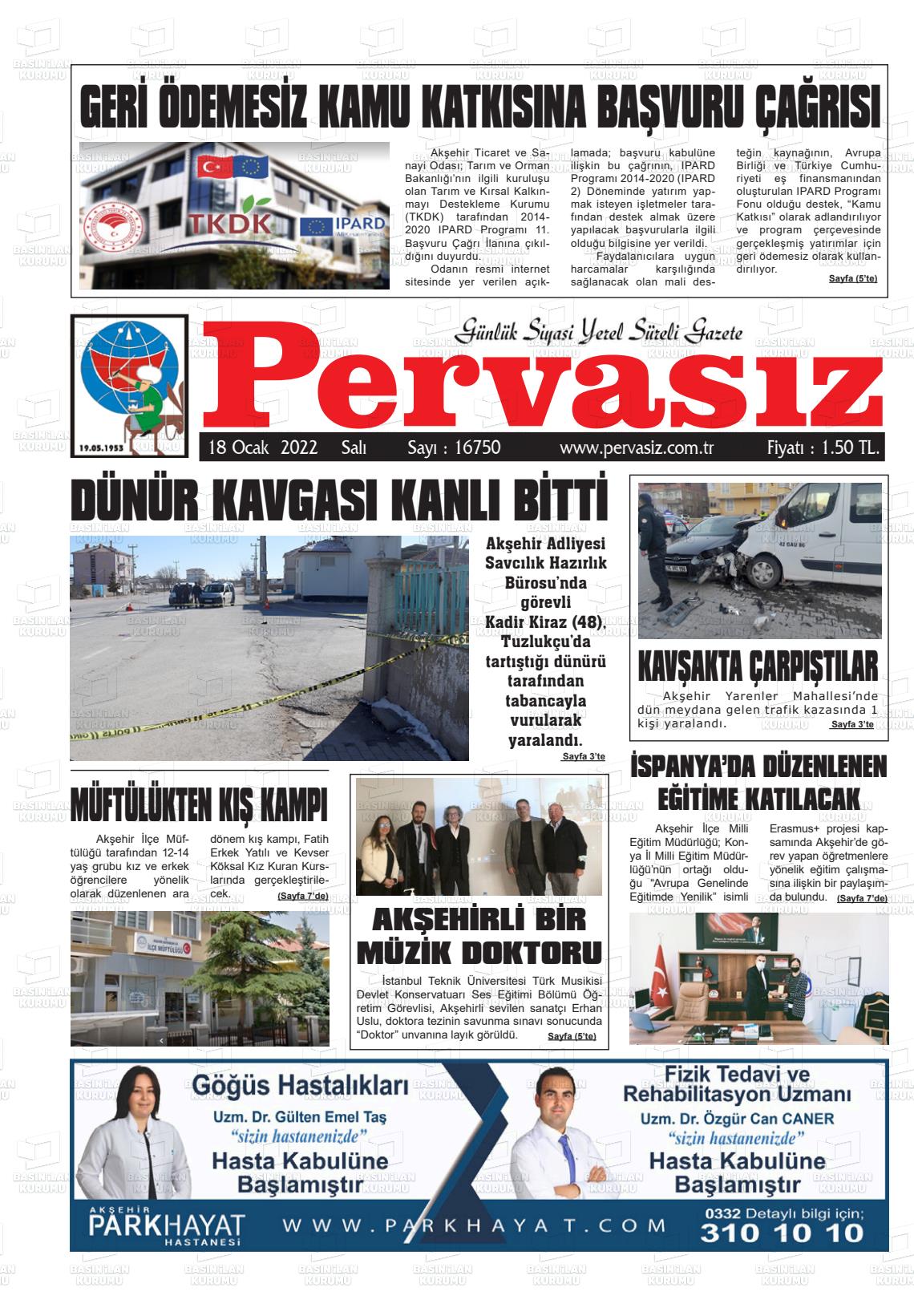 18 Ocak 2022 Konya Pervasız Gazete Manşeti