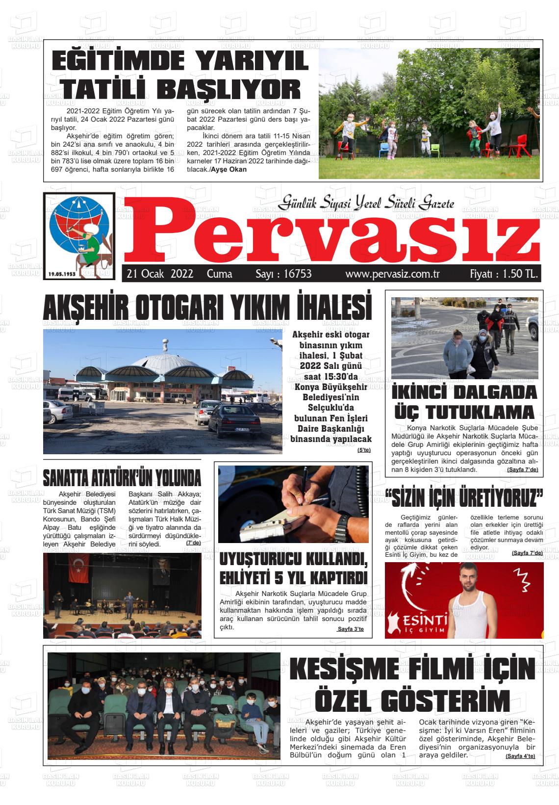 21 Ocak 2022 Konya Pervasız Gazete Manşeti