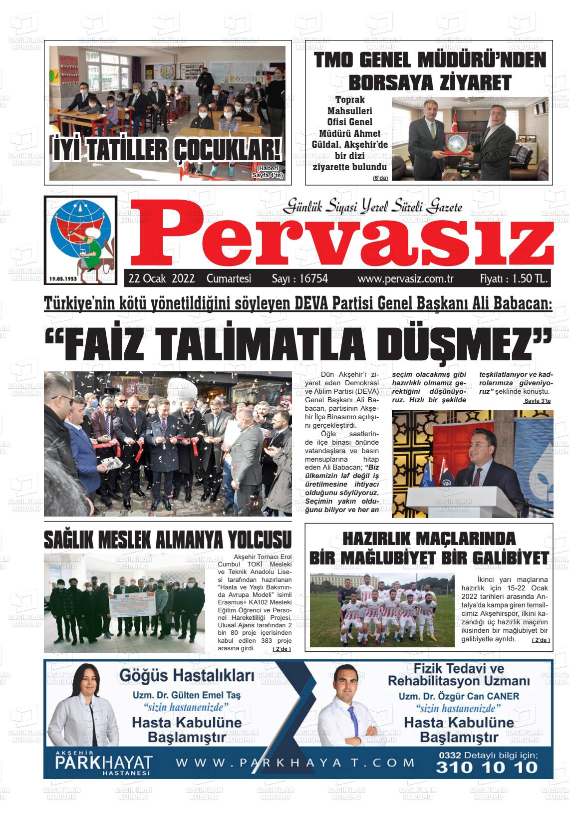 22 Ocak 2022 Konya Pervasız Gazete Manşeti