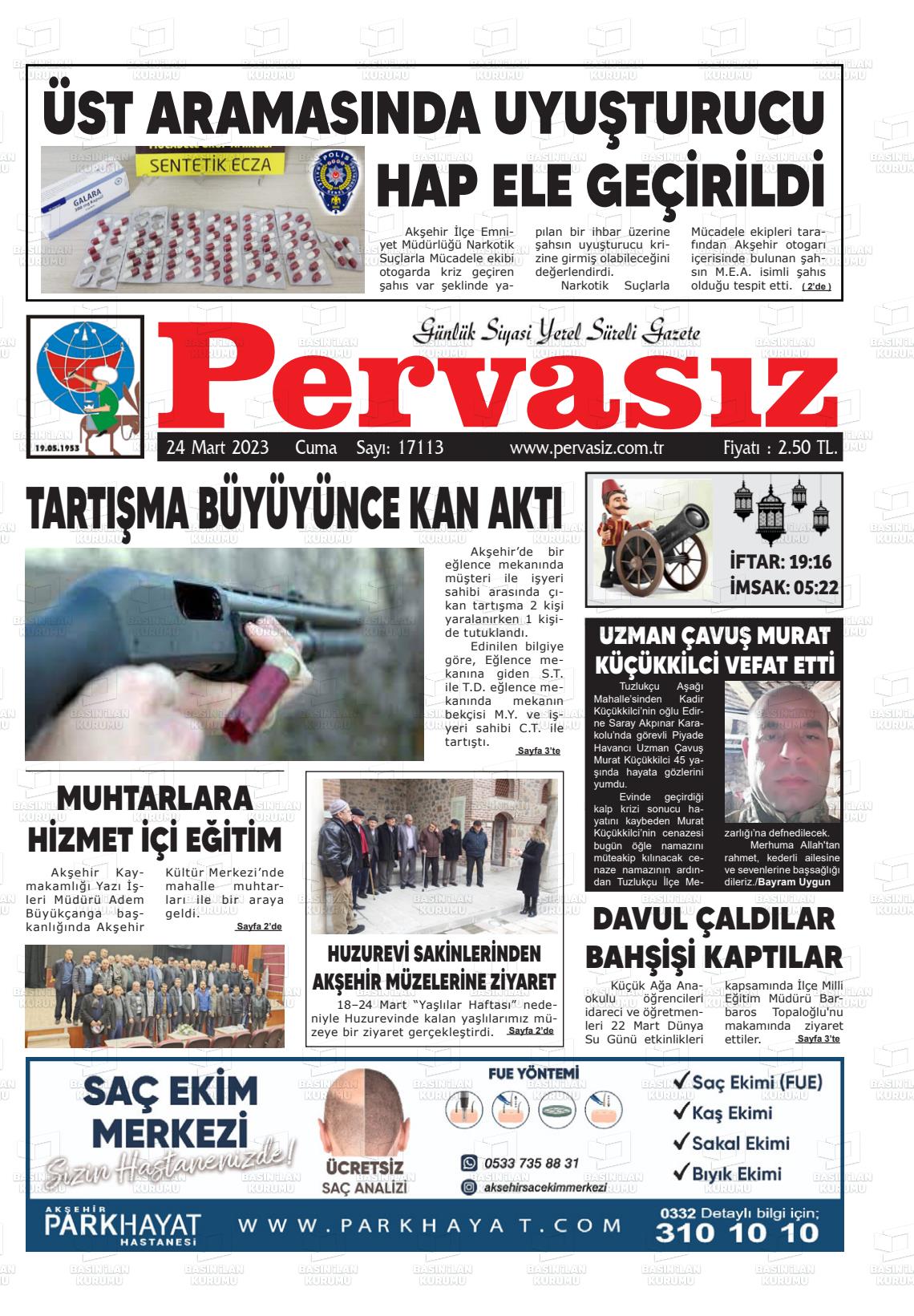 24 Mart 2023 Konya Pervasız Gazete Manşeti