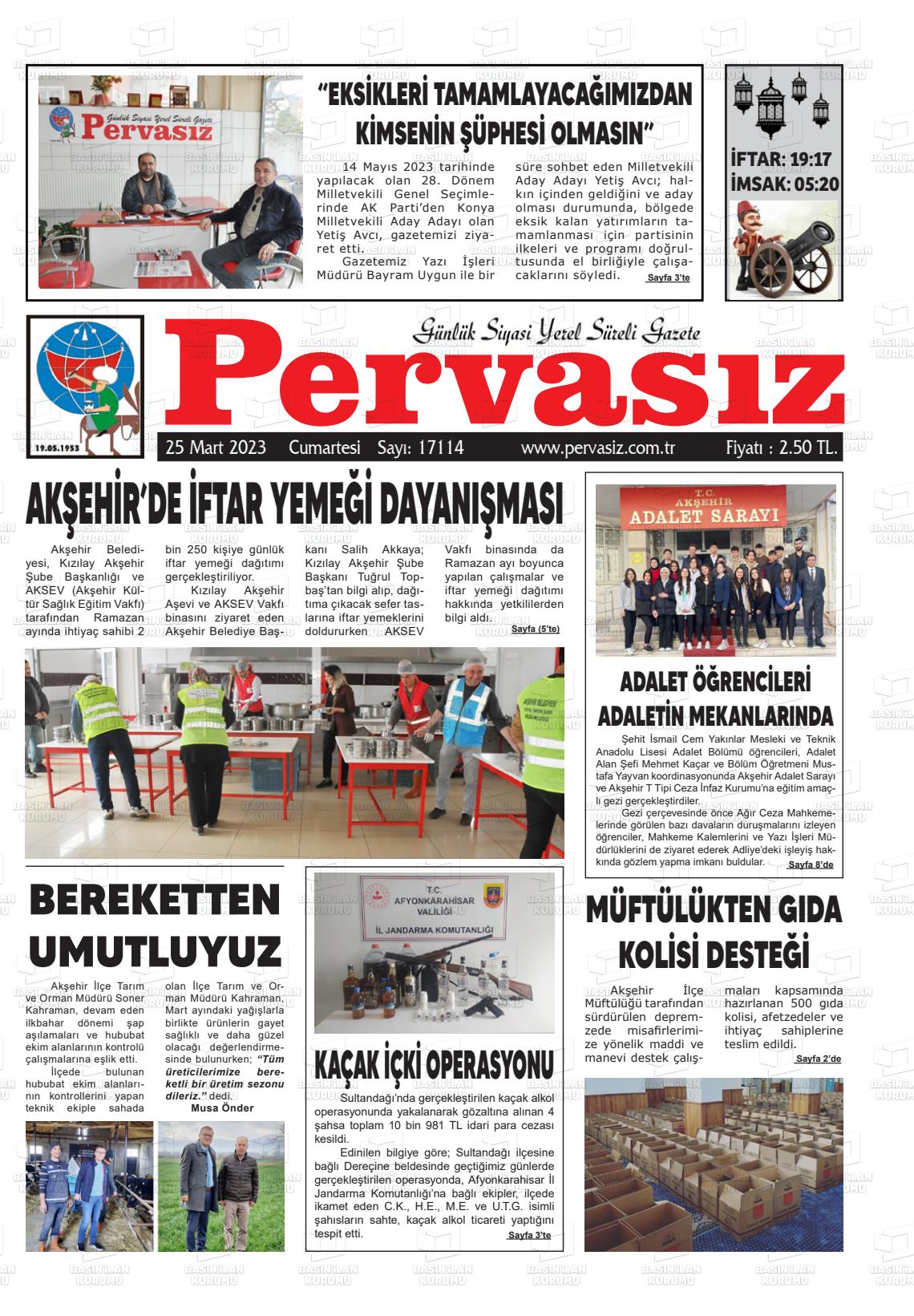 25 Mart 2023 Konya Pervasız Gazete Manşeti
