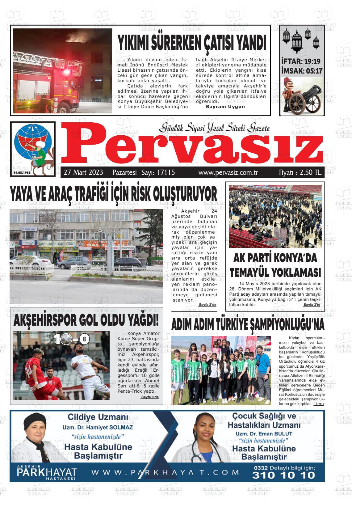 27 Mart 2023 Konya Pervasız Gazete Manşeti