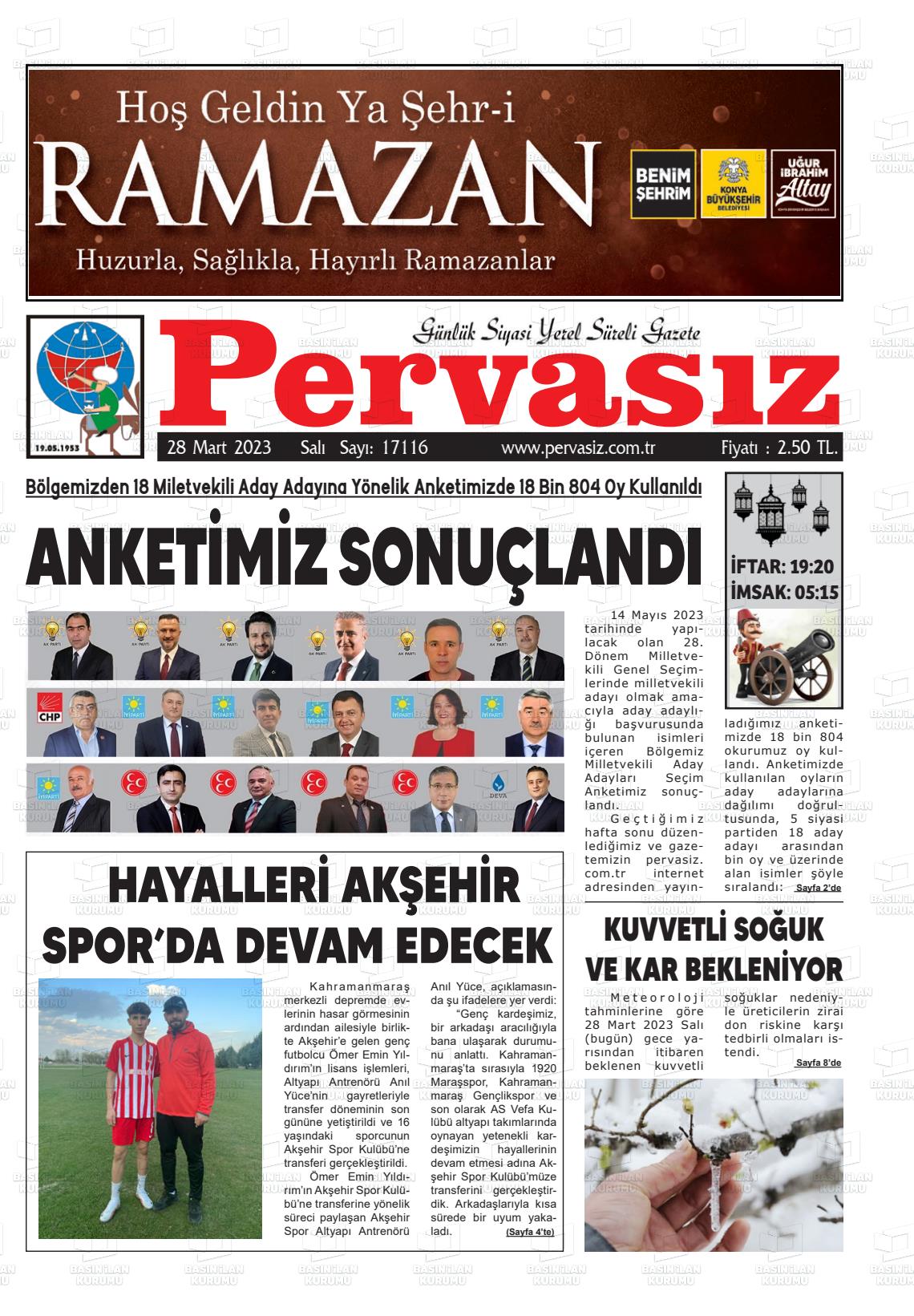 28 Mart 2023 Konya Pervasız Gazete Manşeti