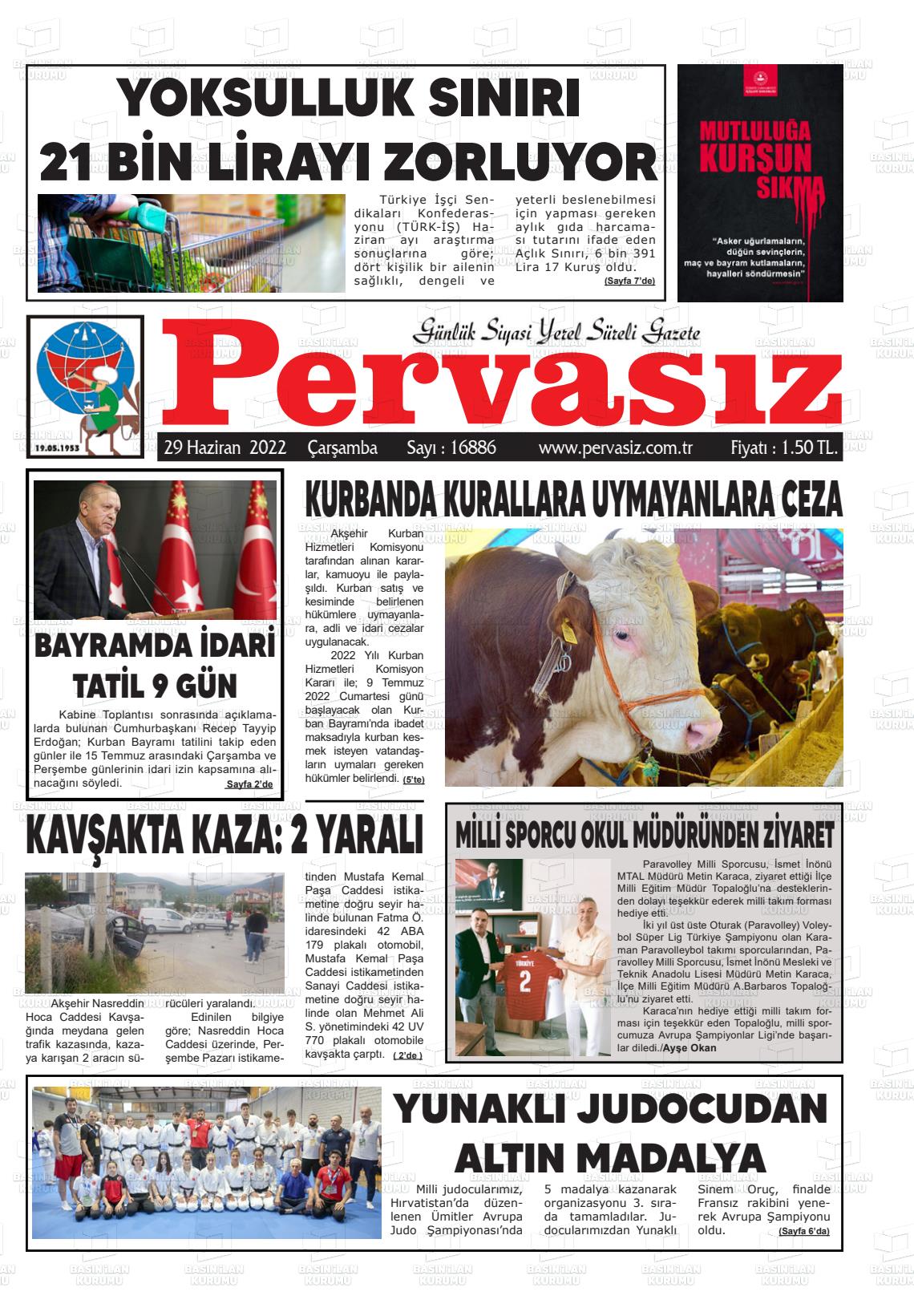 29 Haziran 2022 Konya Pervasız Gazete Manşeti
