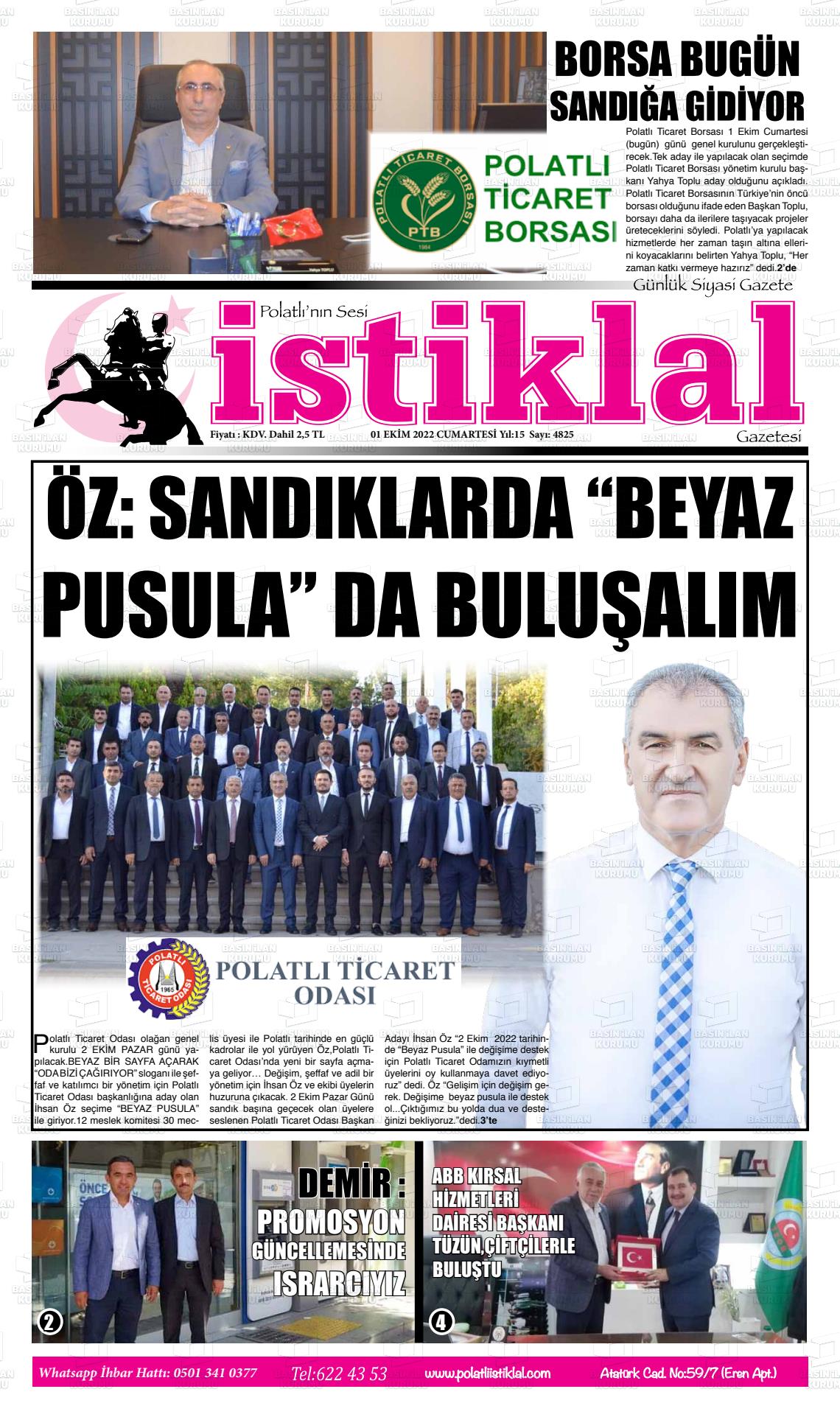 01 Ekim 2022 Polatlı İstiklal Gazete Manşeti