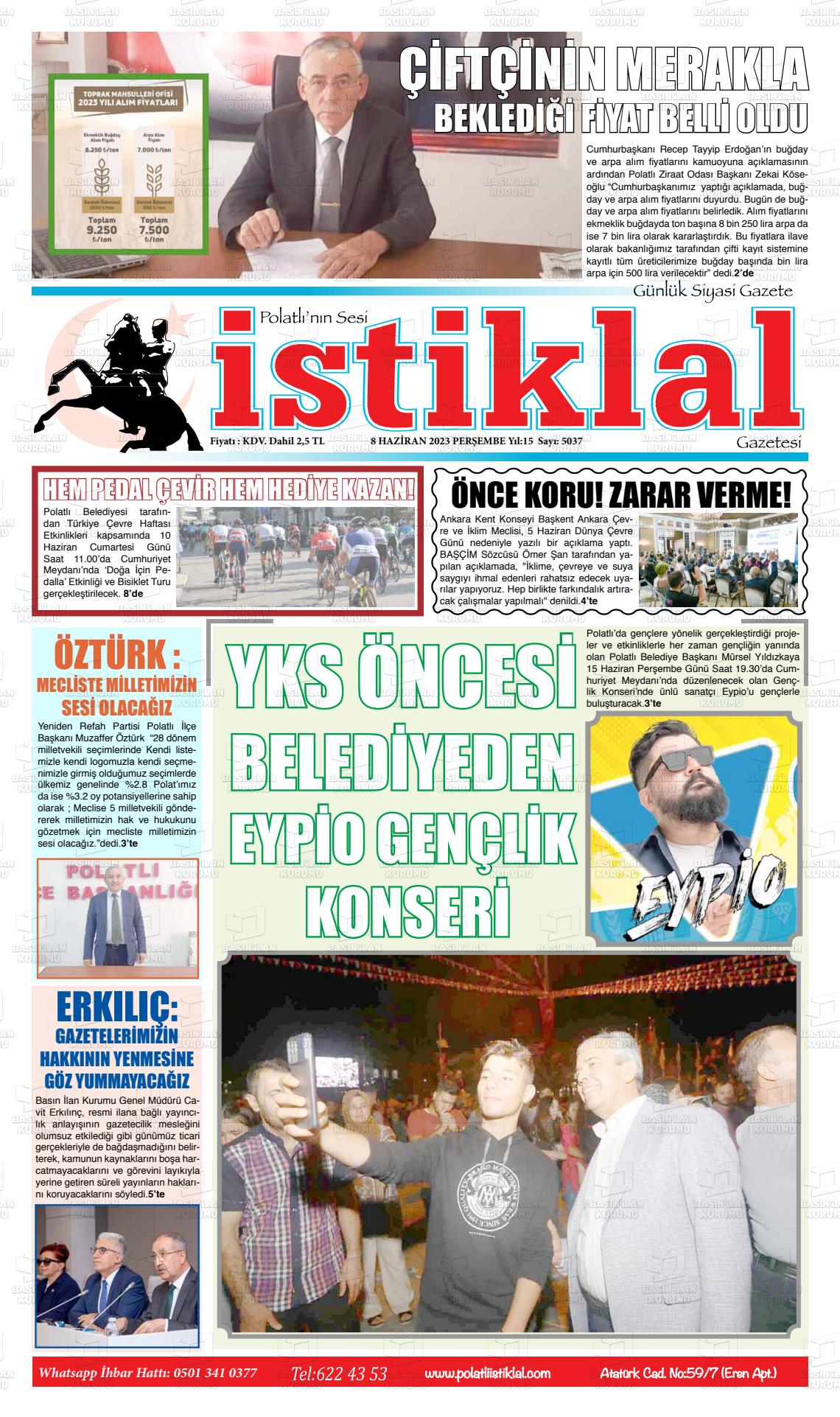 08 Haziran 2023 Polatlı İstiklal Gazete Manşeti