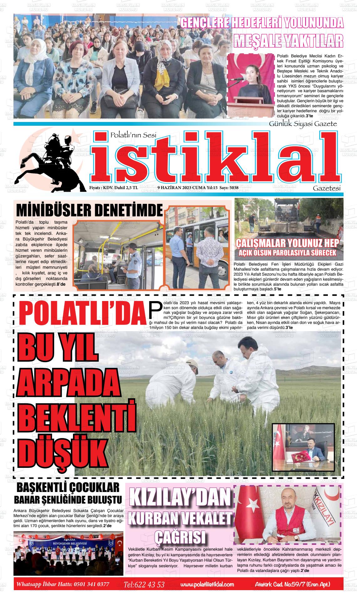 10 Haziran 2023 Polatlı İstiklal Gazete Manşeti