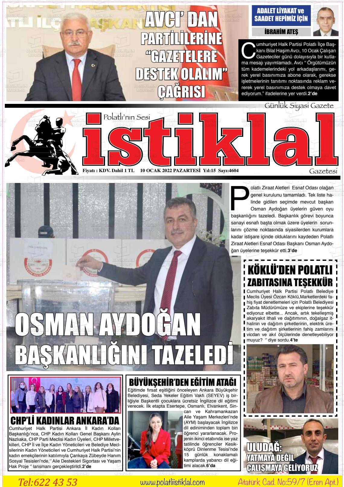 10 Ocak 2022 Polatlı İstiklal Gazete Manşeti