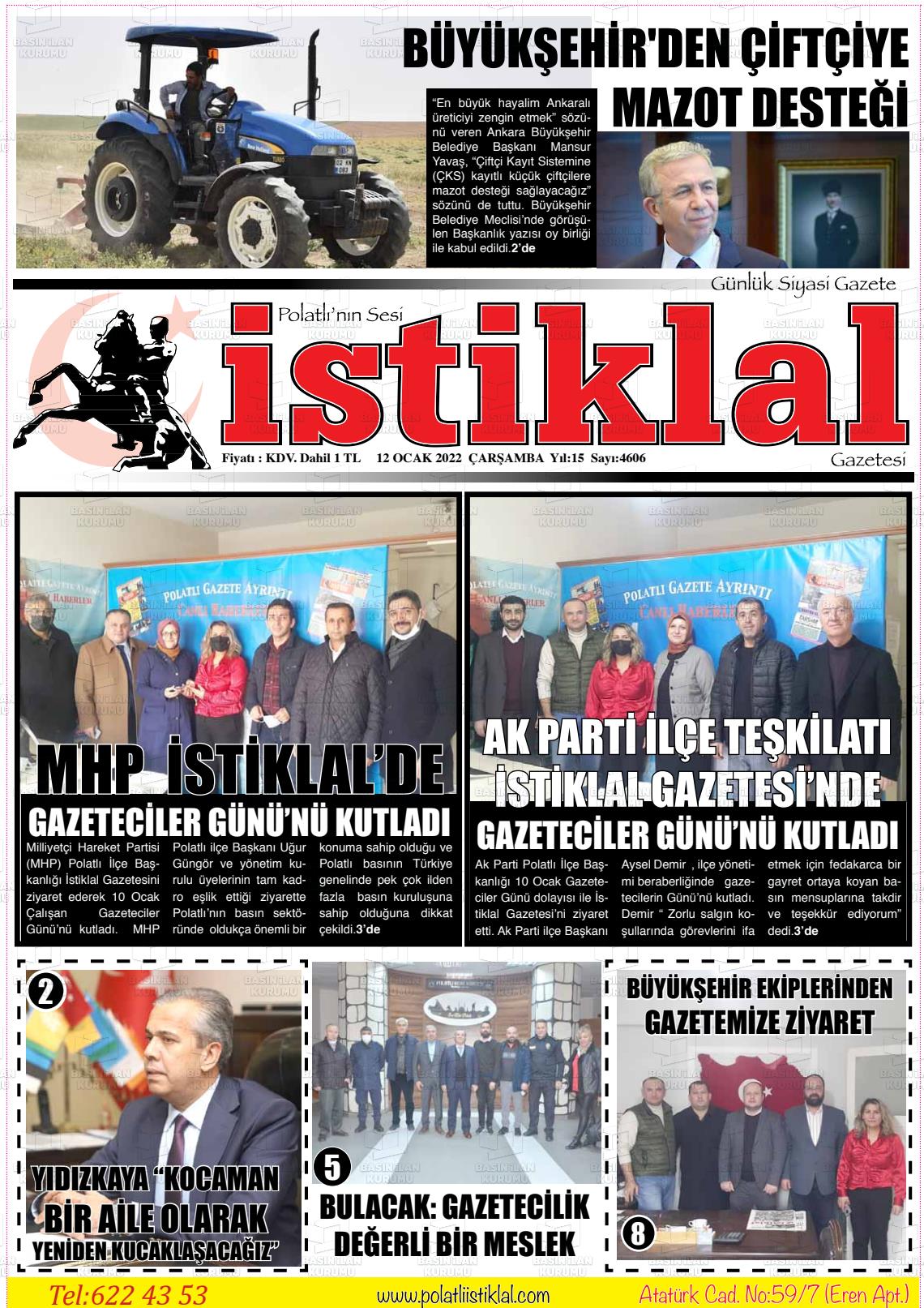 12 Ocak 2022 Polatlı İstiklal Gazete Manşeti