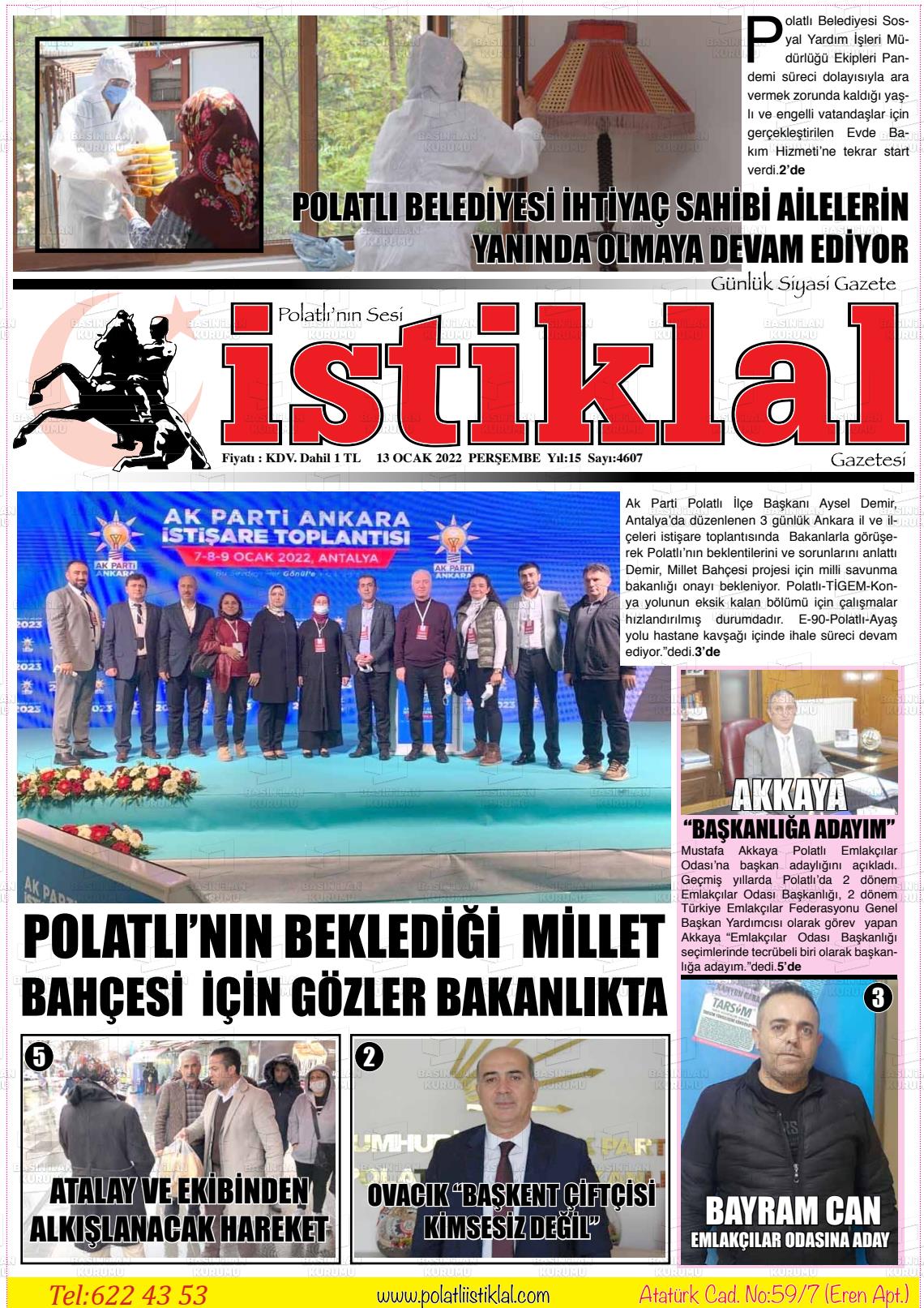 13 Ocak 2022 Polatlı İstiklal Gazete Manşeti