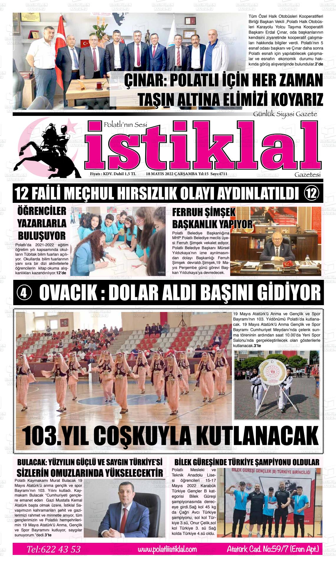 18 Mayıs 2022 Polatlı İstiklal Gazete Manşeti