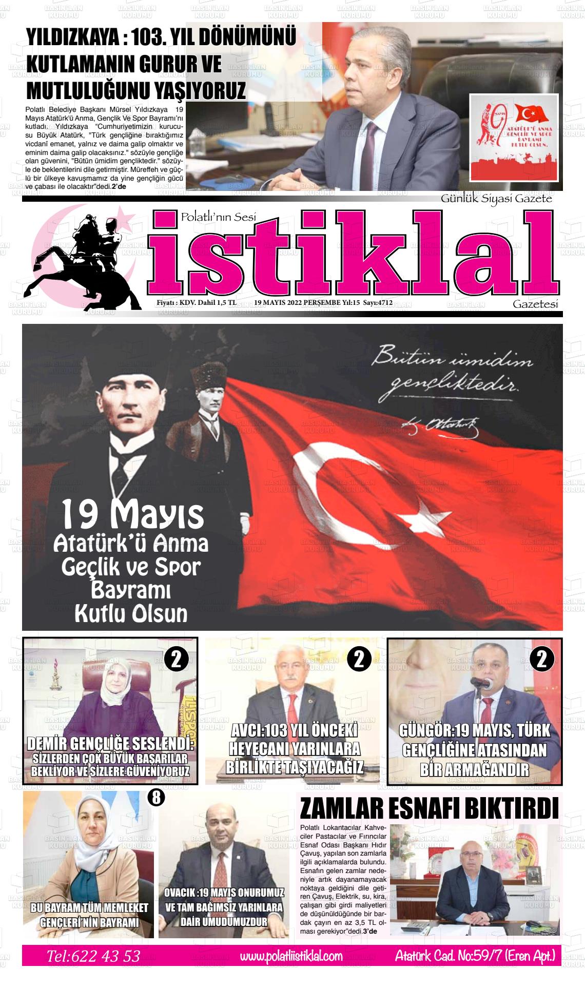 19 Mayıs 2022 Polatlı İstiklal Gazete Manşeti