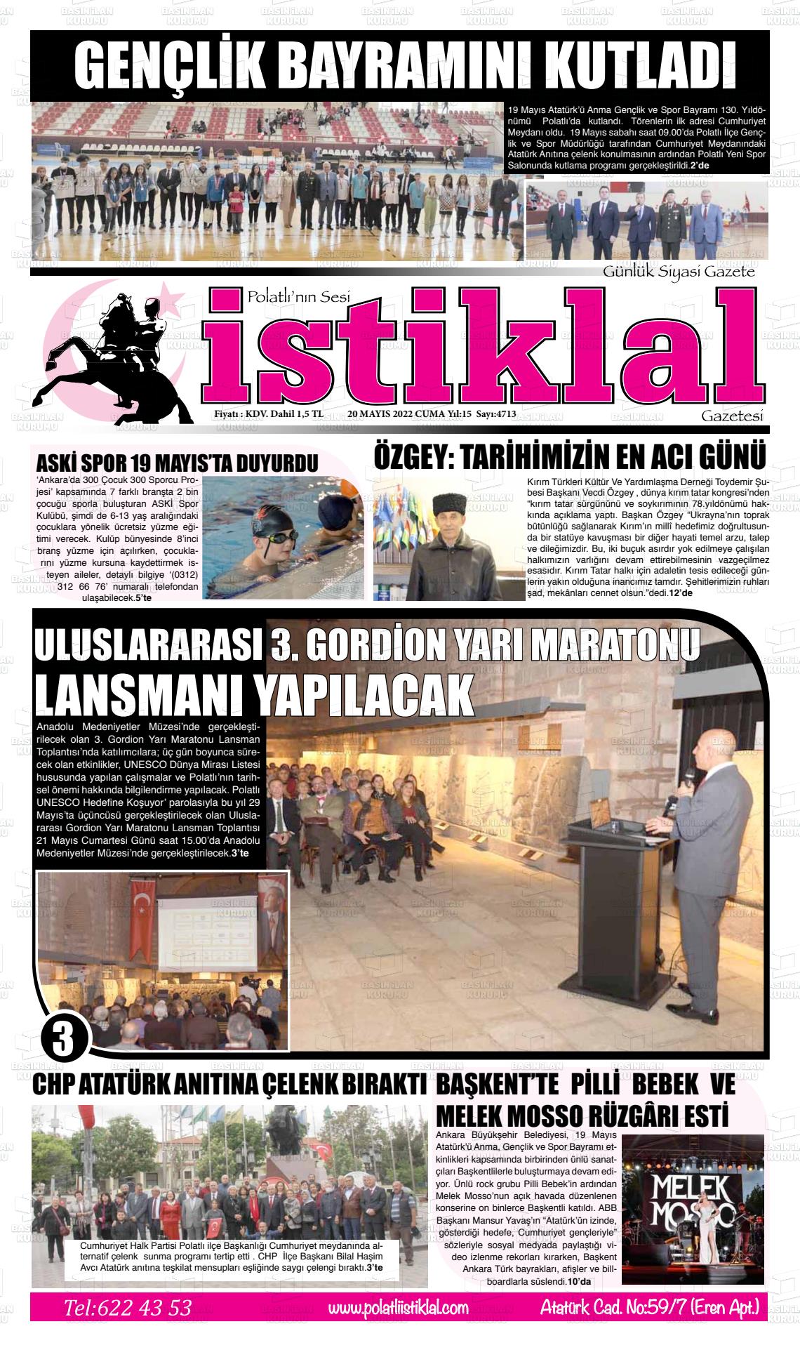 20 Mayıs 2022 Polatlı İstiklal Gazete Manşeti