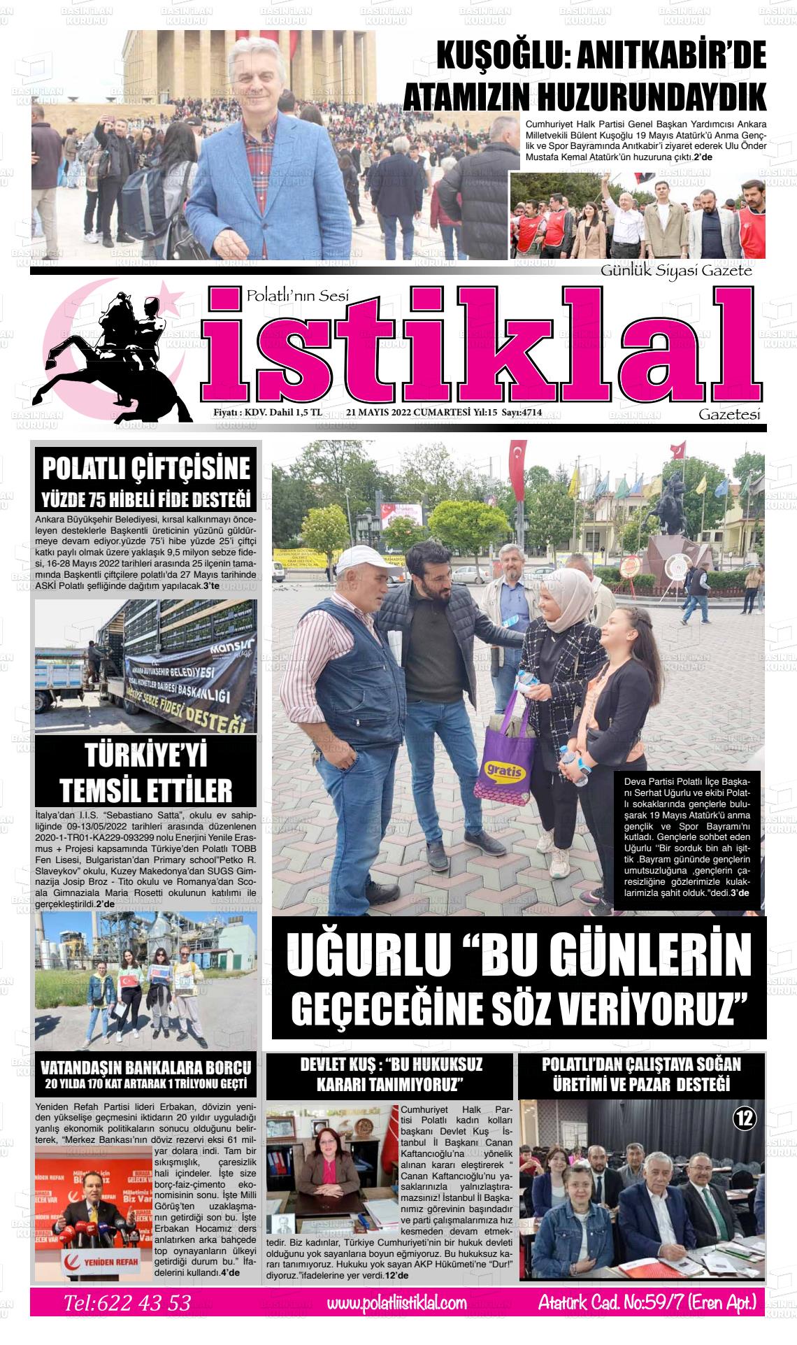 21 Mayıs 2022 Polatlı İstiklal Gazete Manşeti