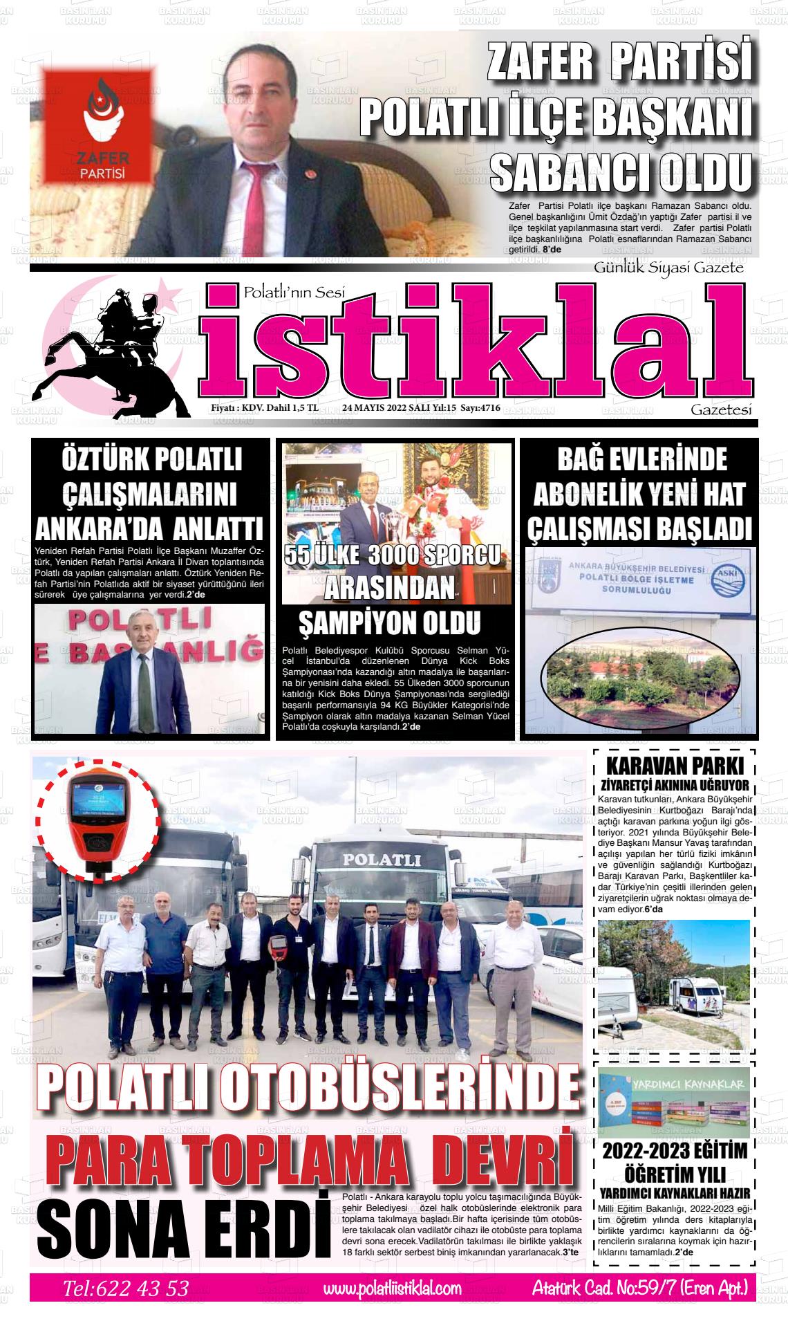 24 Mayıs 2022 Polatlı İstiklal Gazete Manşeti