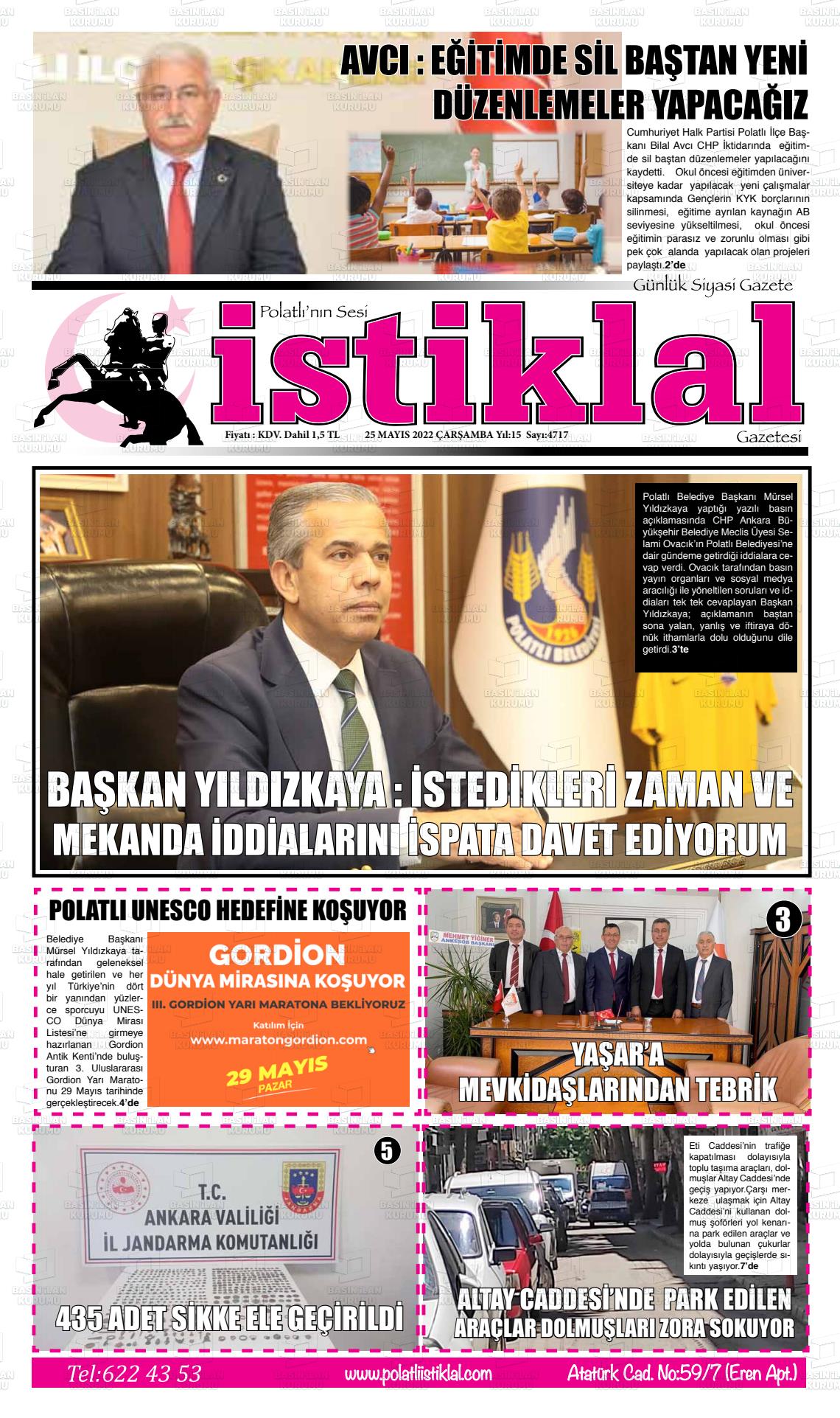 25 Mayıs 2022 Polatlı İstiklal Gazete Manşeti