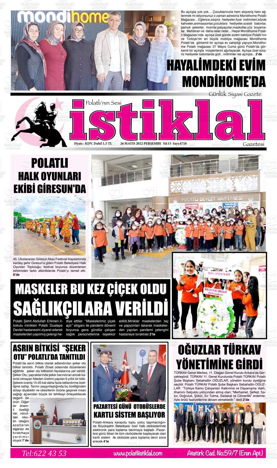 26 Mayıs 2022 Polatlı İstiklal Gazete Manşeti