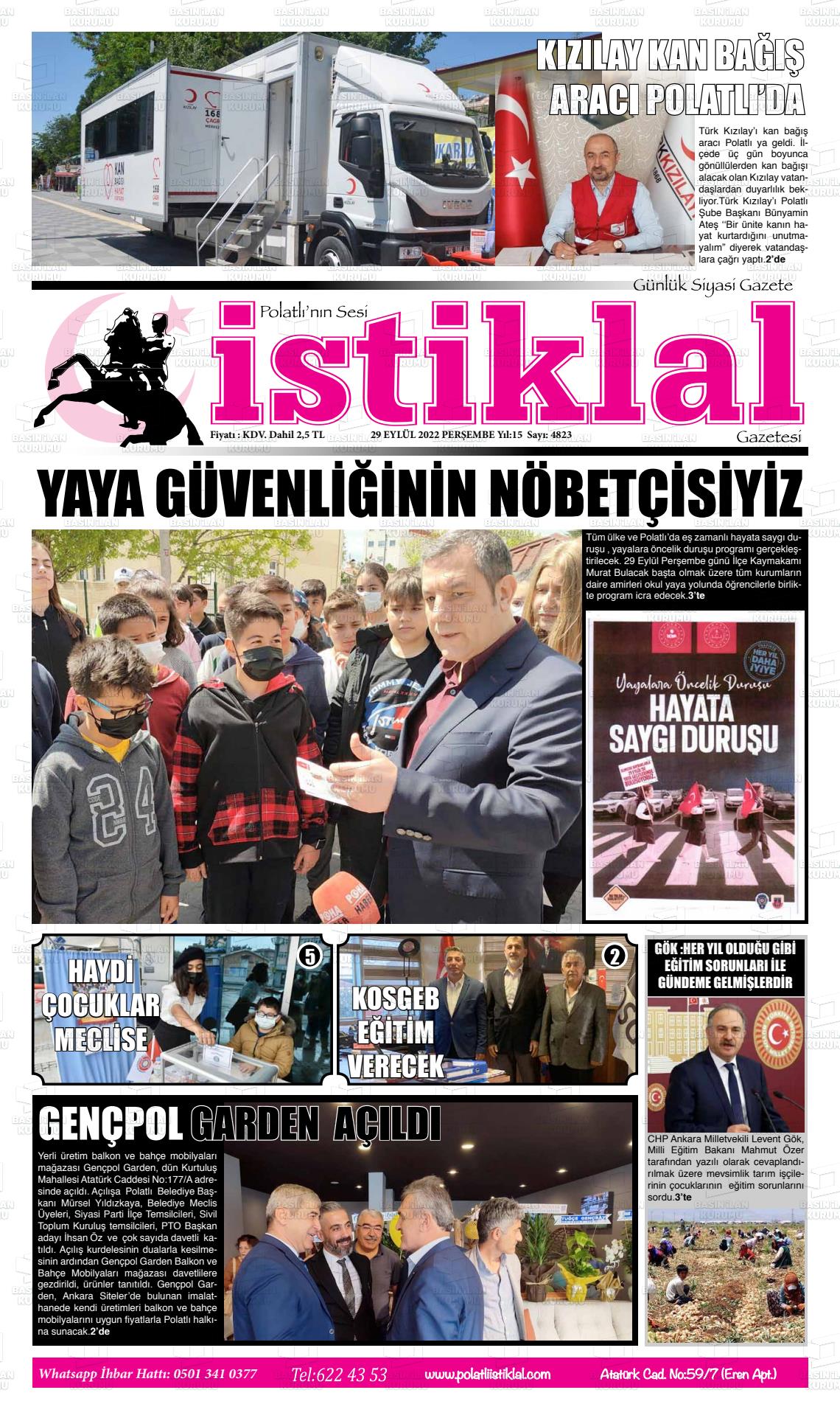 29 Eylül 2022 Polatlı İstiklal Gazete Manşeti