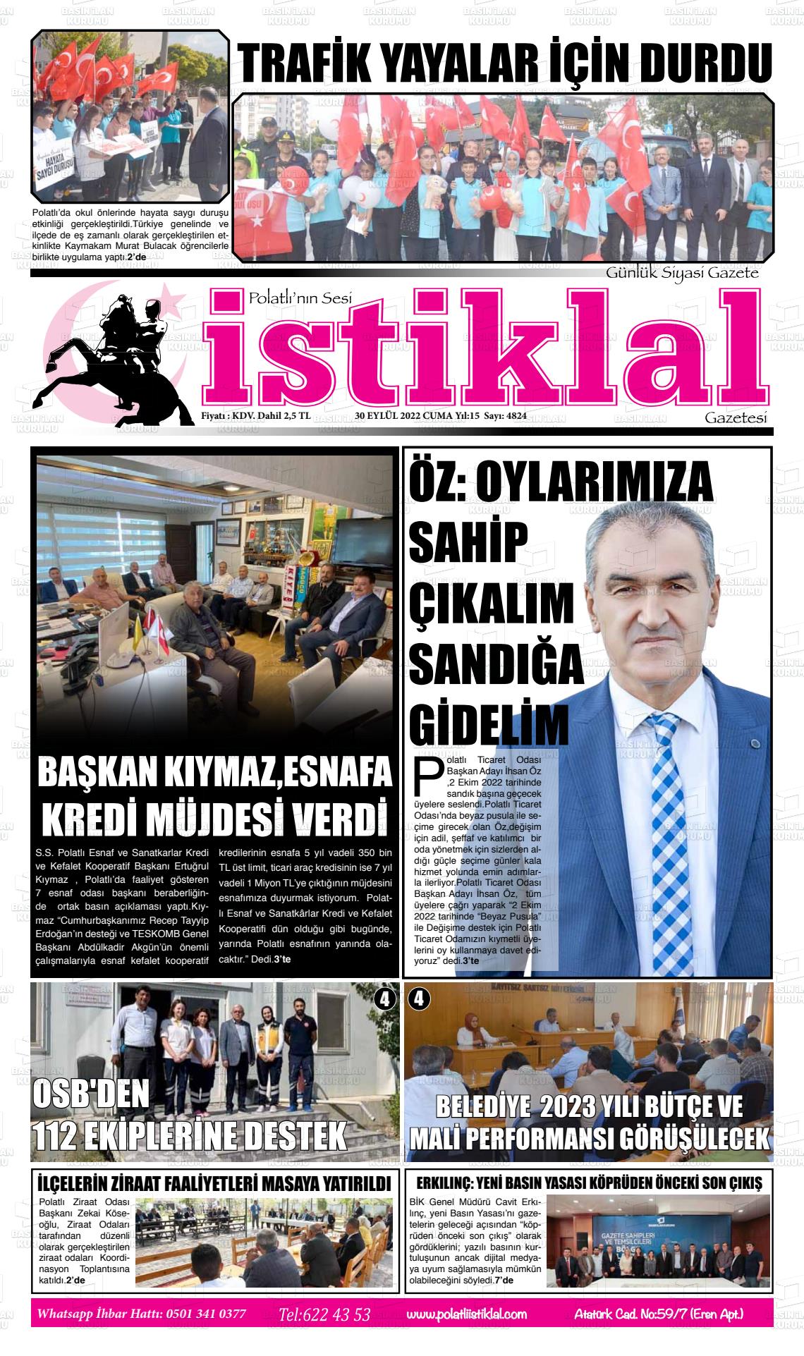 30 Eylül 2022 Polatlı İstiklal Gazete Manşeti