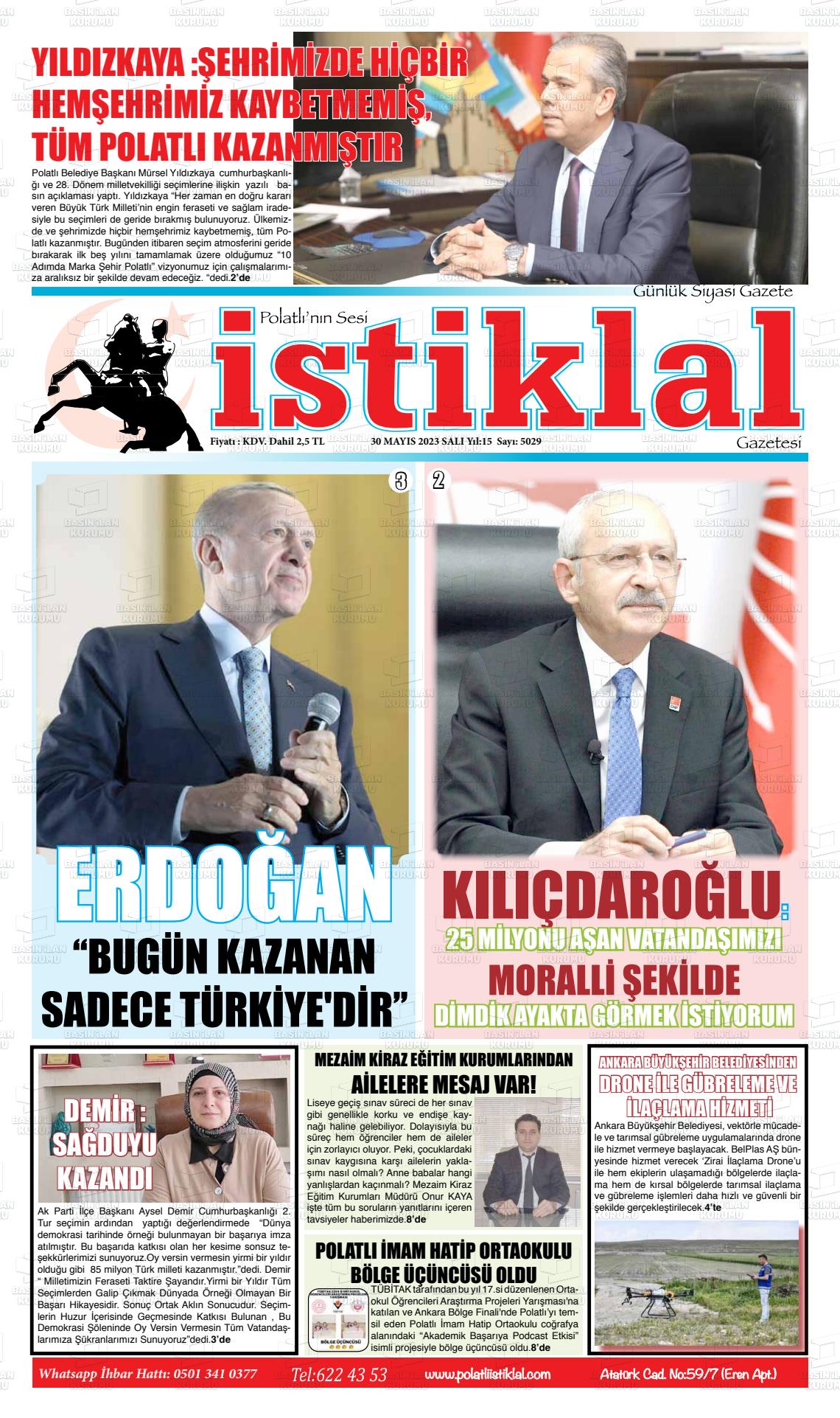 30 Mayıs 2023 Polatlı İstiklal Gazete Manşeti