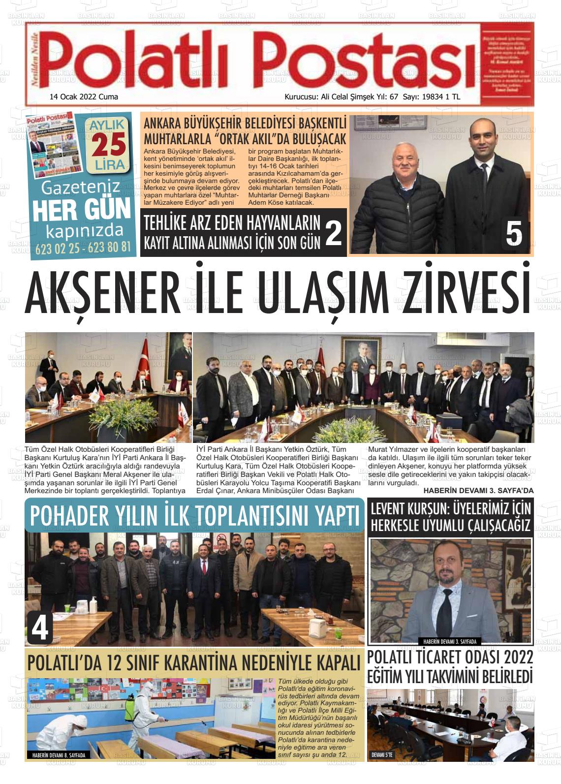 14 Ocak 2022 Polatlı Postası Gazete Manşeti