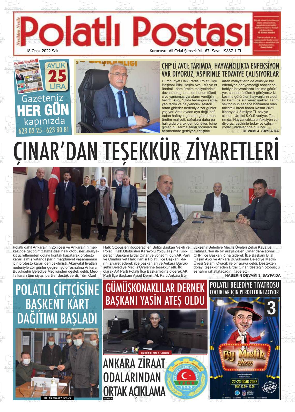 18 Ocak 2022 Polatlı Postası Gazete Manşeti